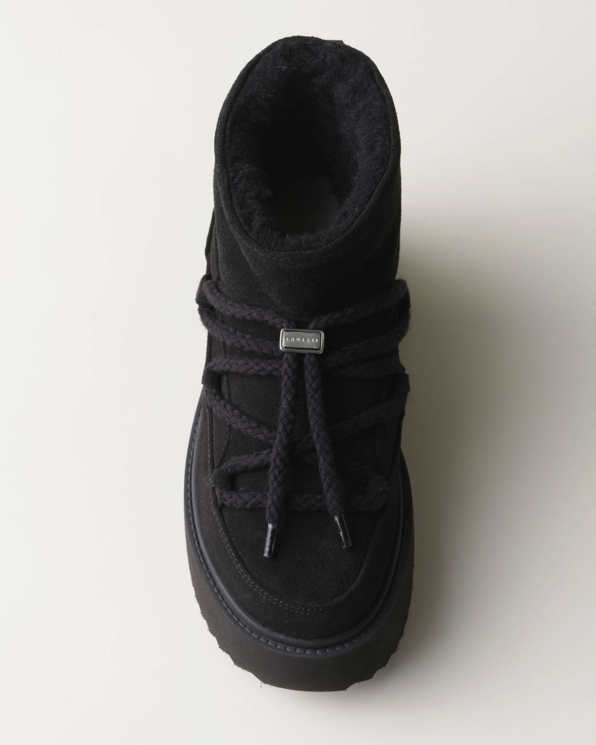 Sneakers con plateau Inuikii Classic Low Platform in pelle e lana, colore Nero, immagine 6 di 8