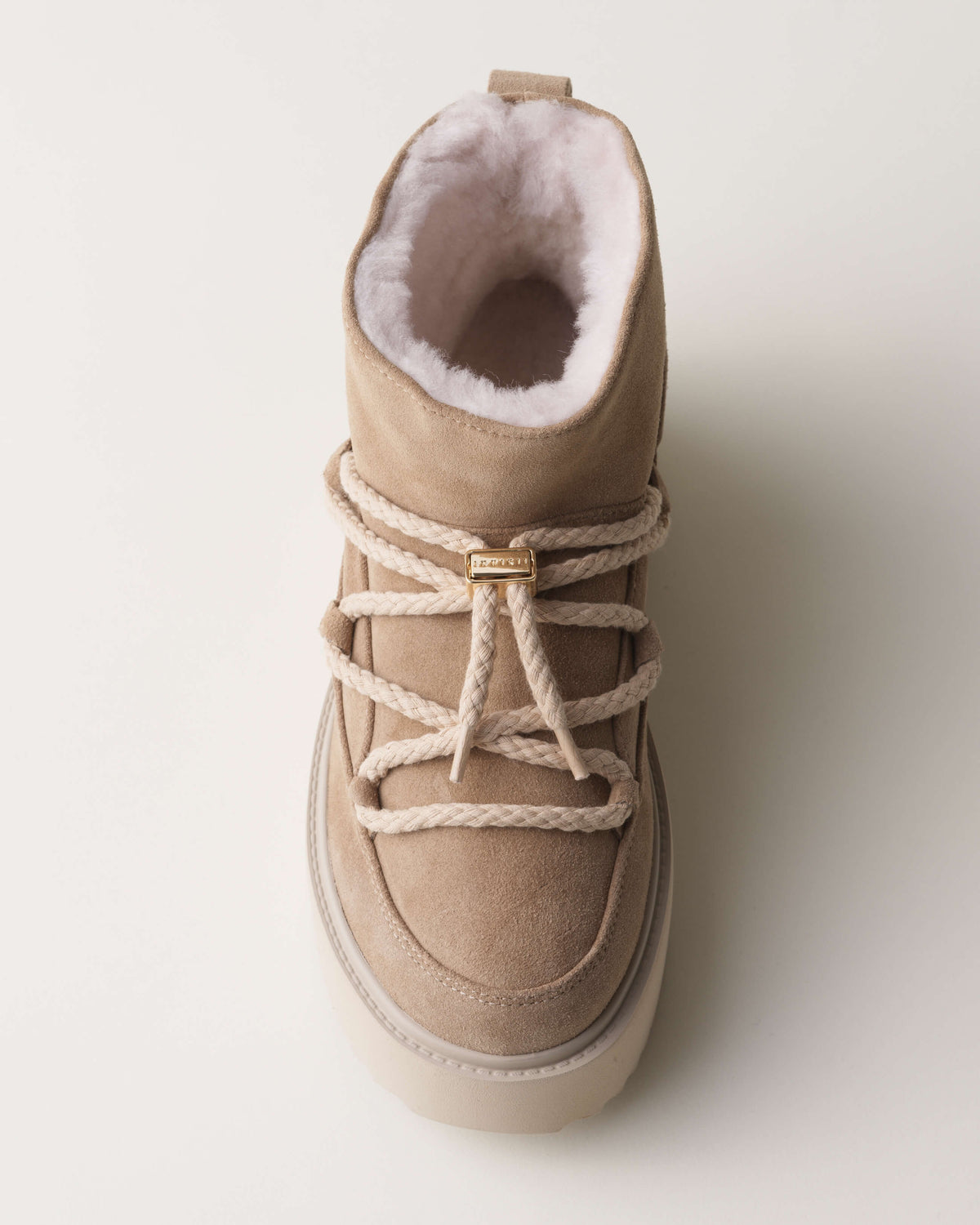 Sneakers con plateau Inuikii Classic Low Platform in pelle e lana, colore Beige, vista principale