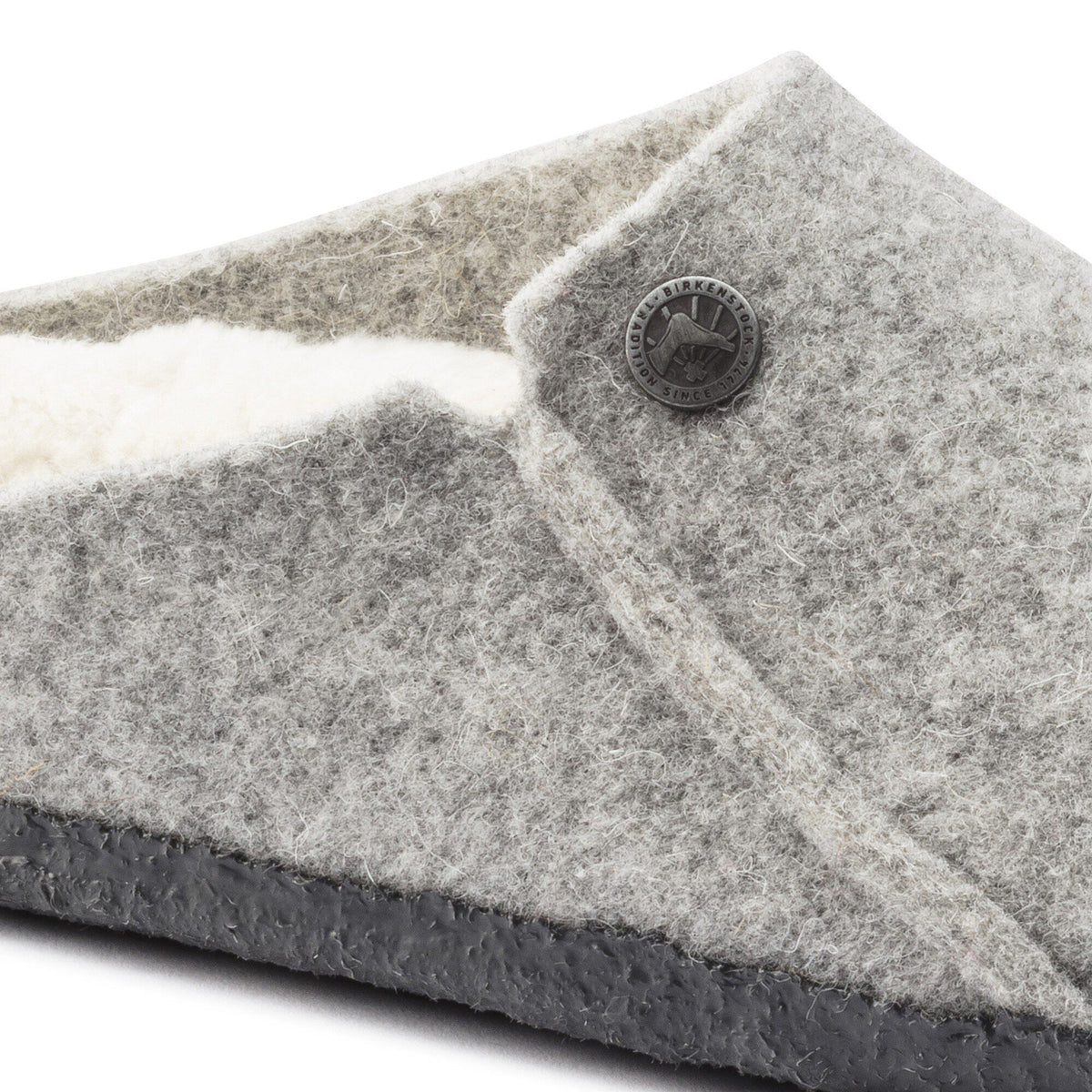 Pantofola in feltro di lana Birkenstock Zermatt Shearling Felt, colore Grigio chiaro, dettaglio 3