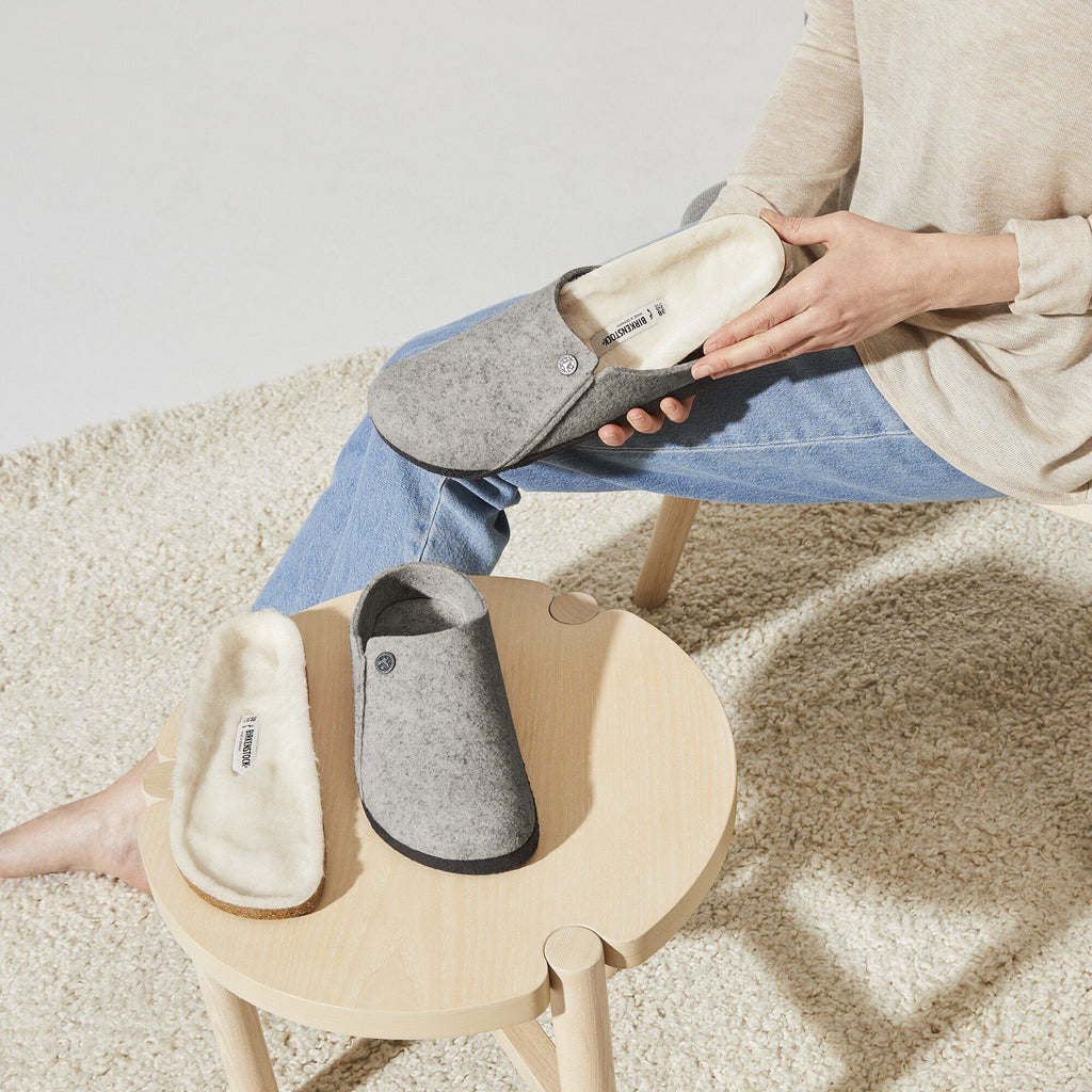 Pantofola in feltro di lana Birkenstock Zermatt Shearling Felt, colore Grigio chiaro, dettaglio
