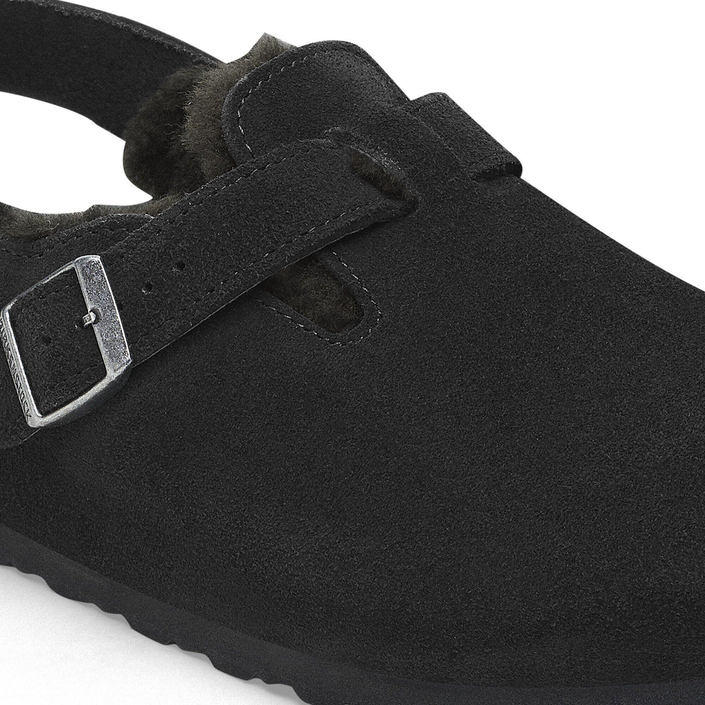 Zoccolo Birkenstock Tokio Shearling con cinturino al tallone, colore Nero, dettaglio
