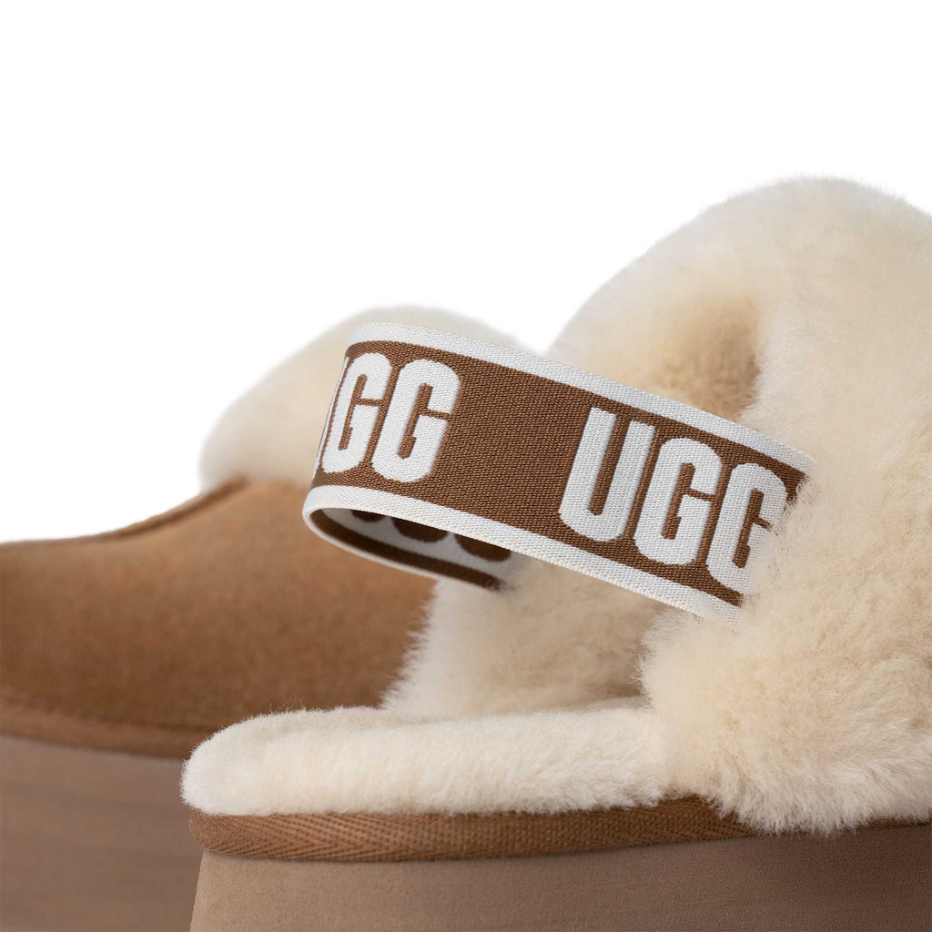 Ciabatta con plateau UGG Funkette in pelle scamosciata, colore Chestnut, immagine 4 di 5