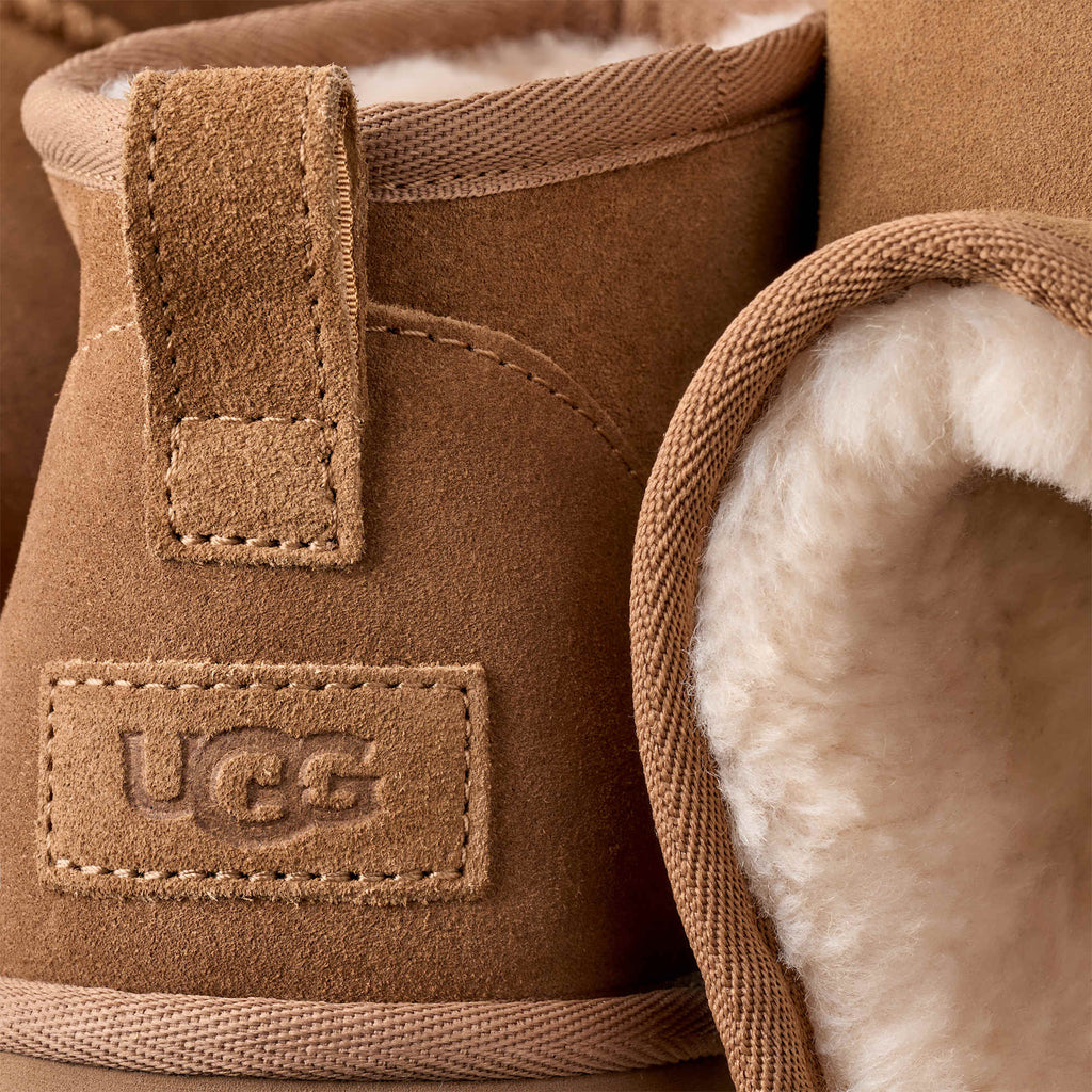 Stivaletto UGG Classic Ultra Mini Platform in pelle scamosciata con plateau, colore Chestnut, immagine 5 di 7
