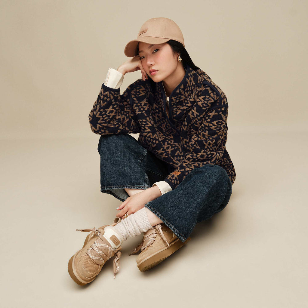 Sneakers basse UGG Lowmel in pelle scamosciata con inserti in rete, colore Sand, immagine 7 di 8