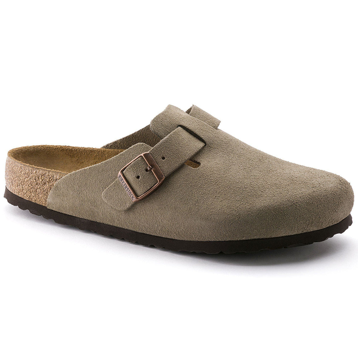 Zoccolo Birkenstock Boston Soft Footbed in pelle scamosciata, colore Tortora, seconda vista principale