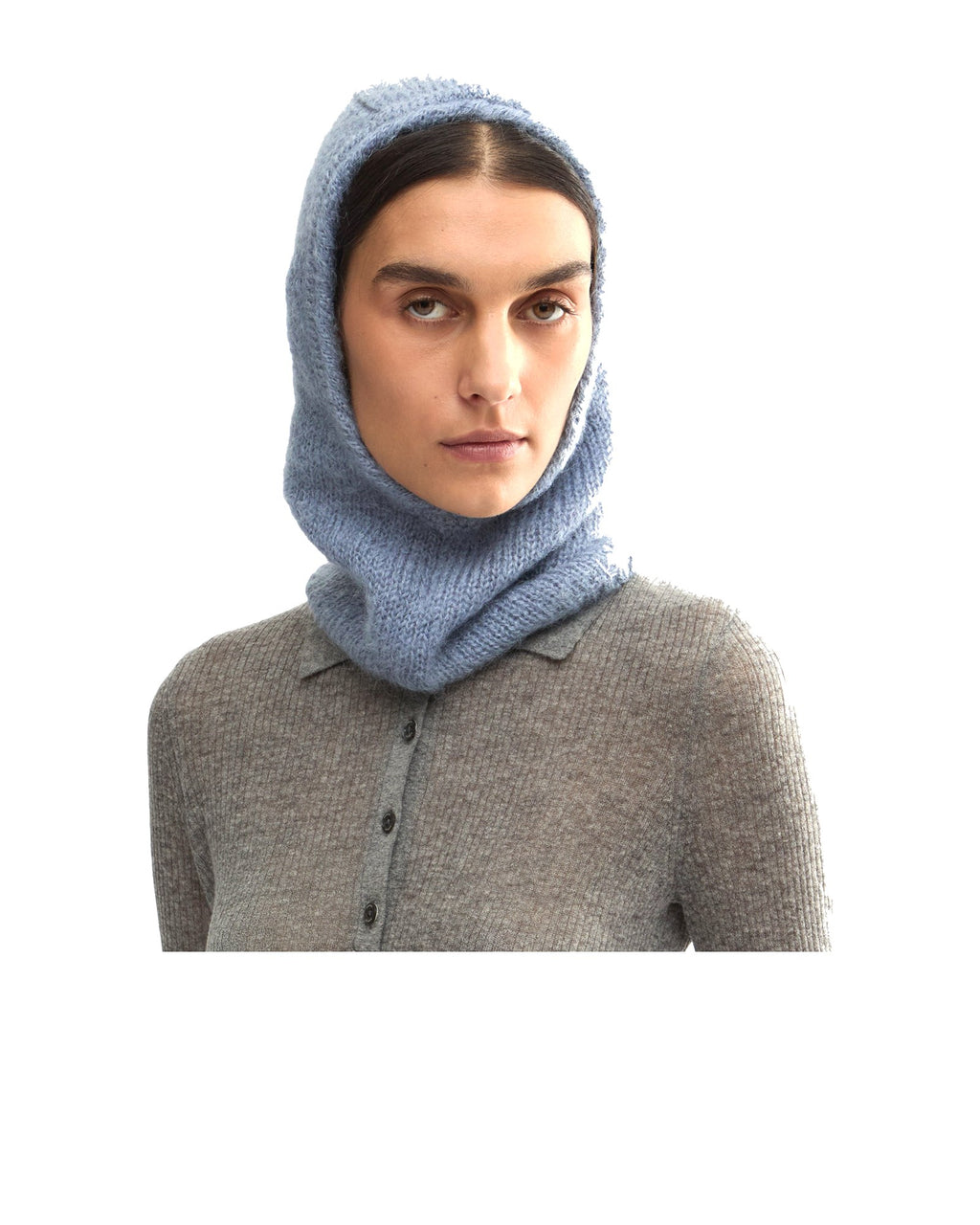 Aspesi balaclava in mohair e lana, colore azzurro, immagine 3 di 4