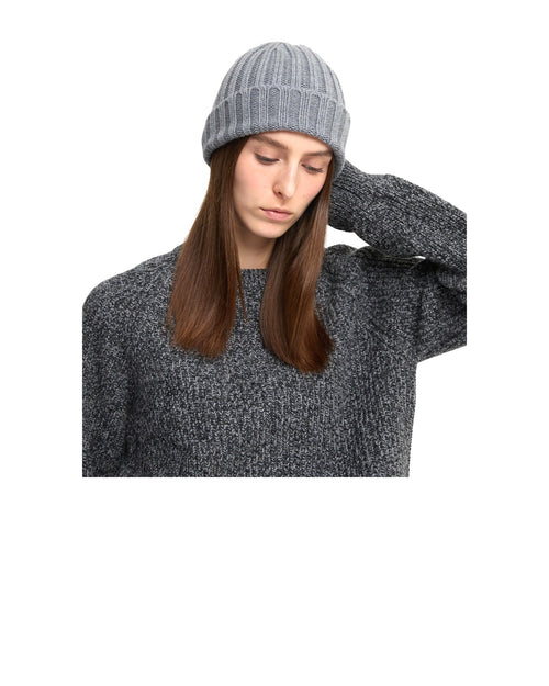 Aspesi berretto in lana merino a coste, colore grigio, immagine 2 di 4
