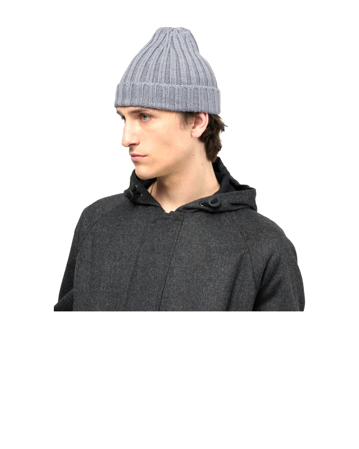 Aspesi berretto in lana merino a coste, colore grigio, immagine 4 di 4