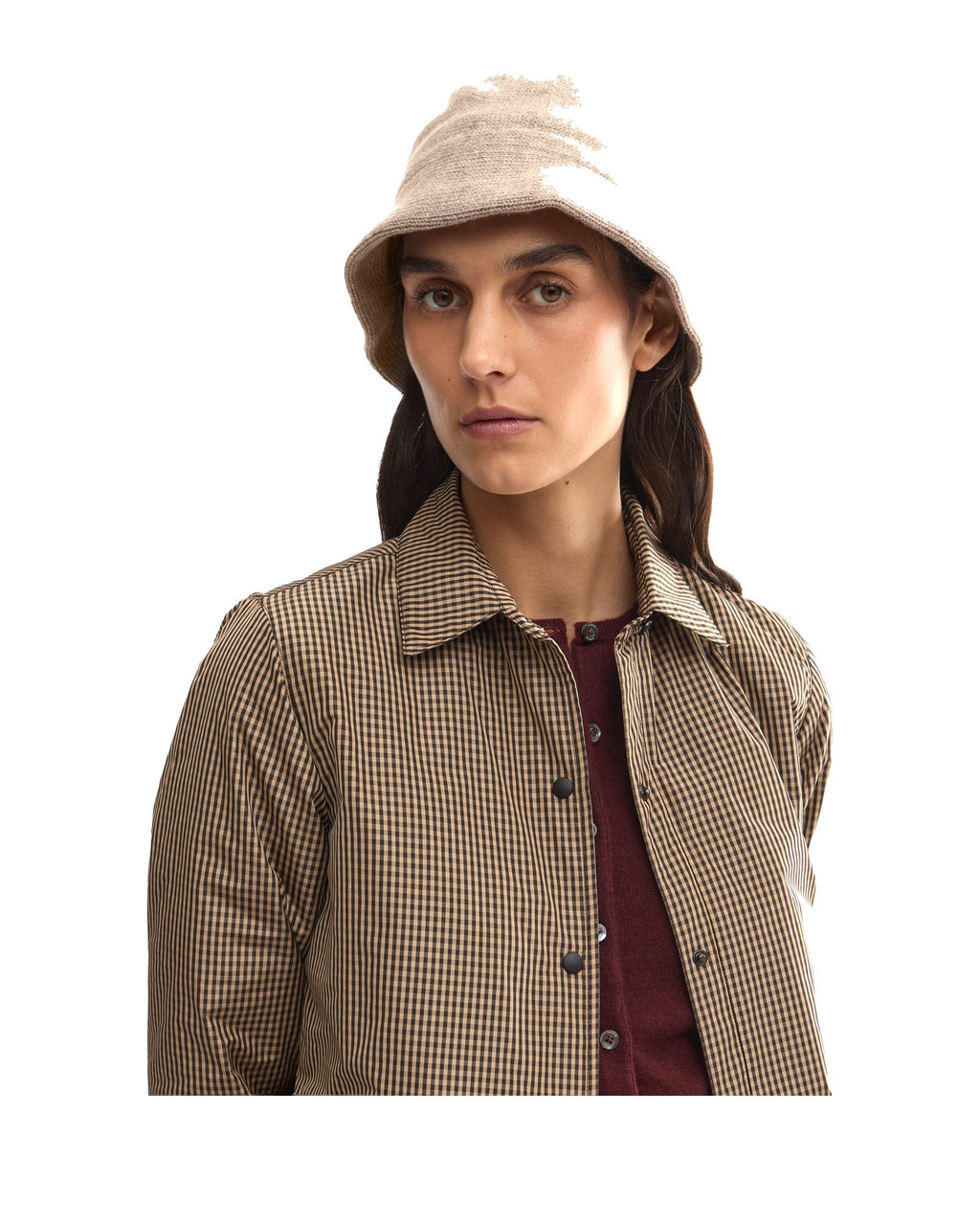Aspesi cappello alla pescatora in lana e cashmere, colore tortora, immagine 2 di 4