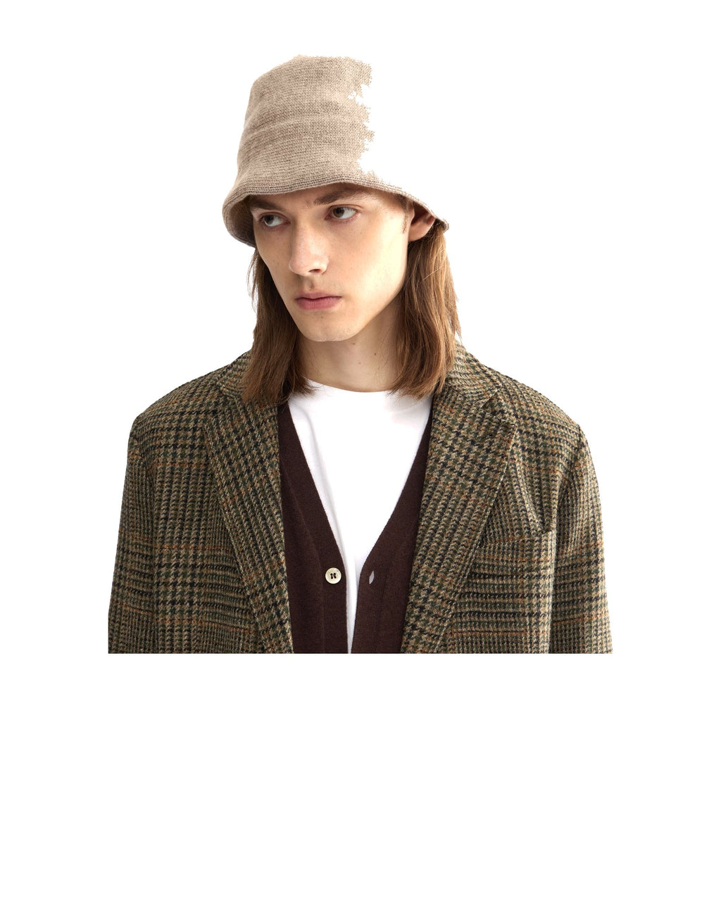 Aspesi cappello alla pescatora in lana e cashmere, colore tortora, immagine 3 di 4