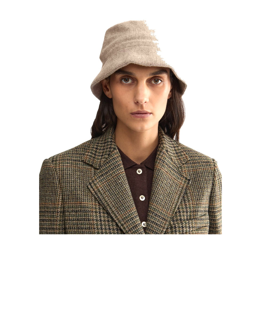 Aspesi cappello alla pescatora in lana e cashmere, colore tortora, immagine 4 di 4