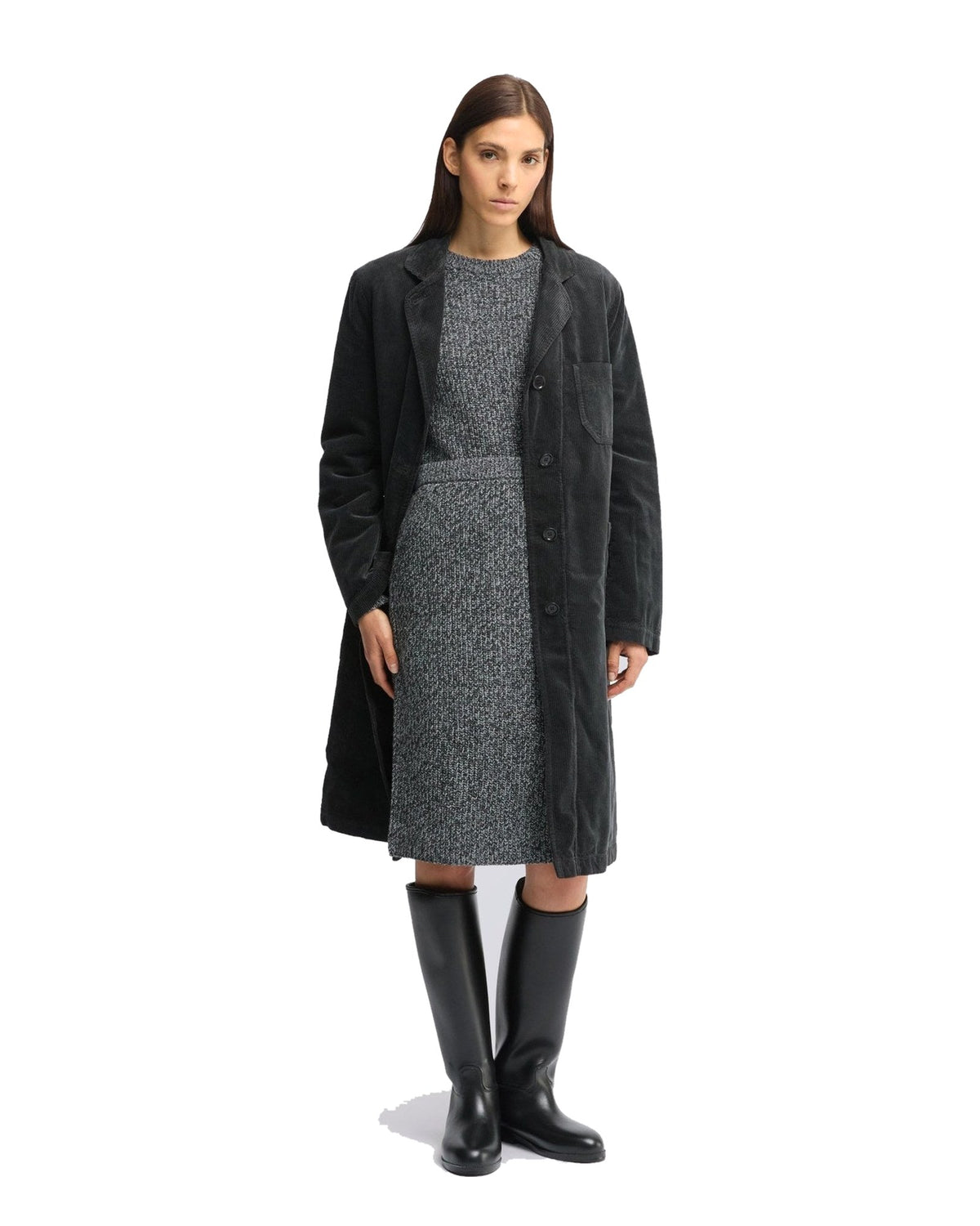 Aspesi gonna al ginocchio in lana mouliné a coste, colore grigio mouliné, immagine 2 di 4