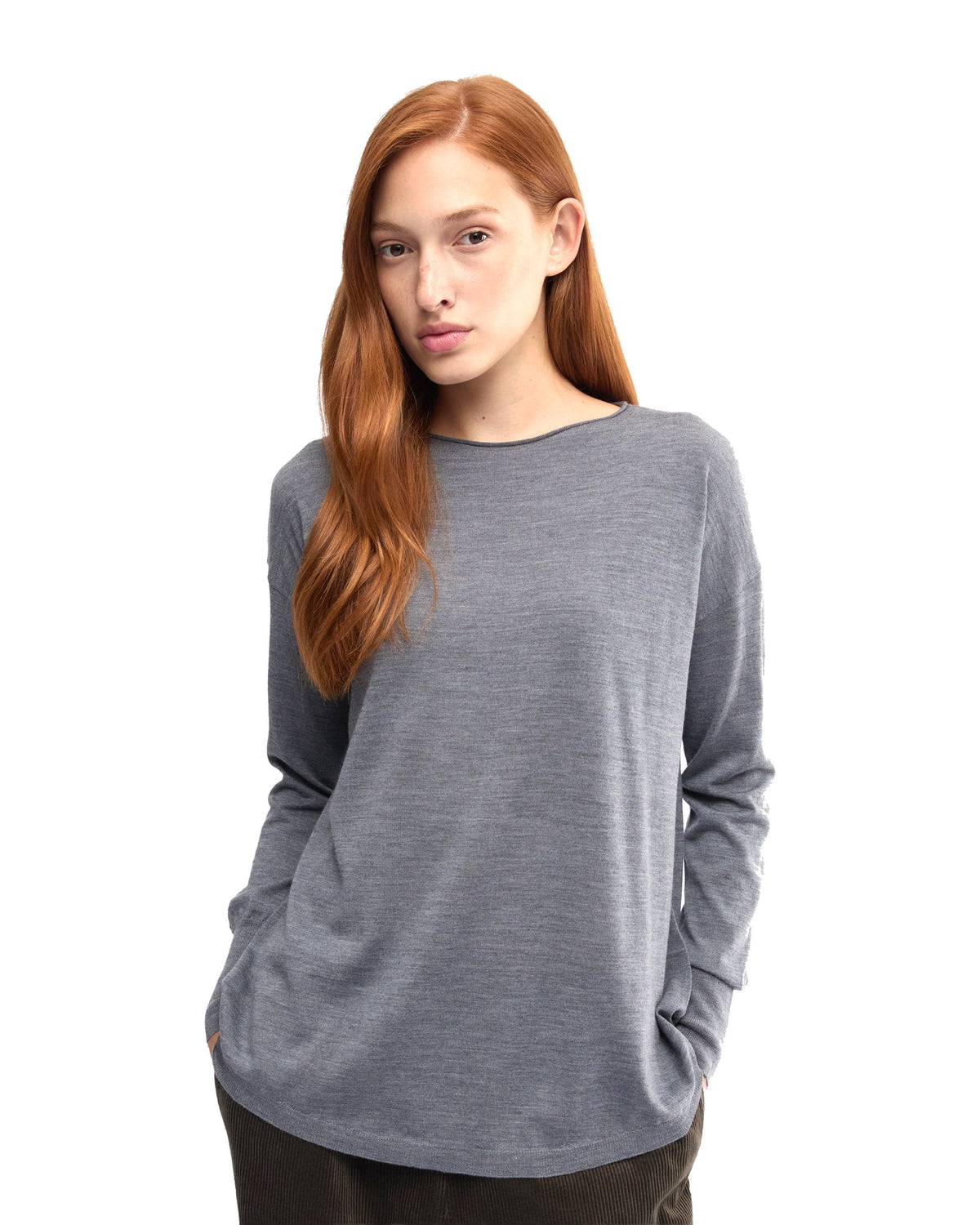 Aspesi maglia in lana merino con scollo a barca, colore grigio, immagine 4 di 4