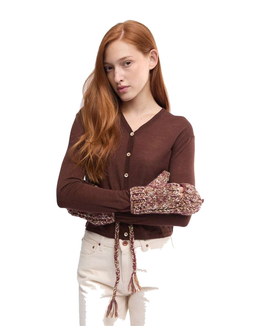 Aspesi muffole apribili in lana vergine, colore nocciola, immagine 3 di 4