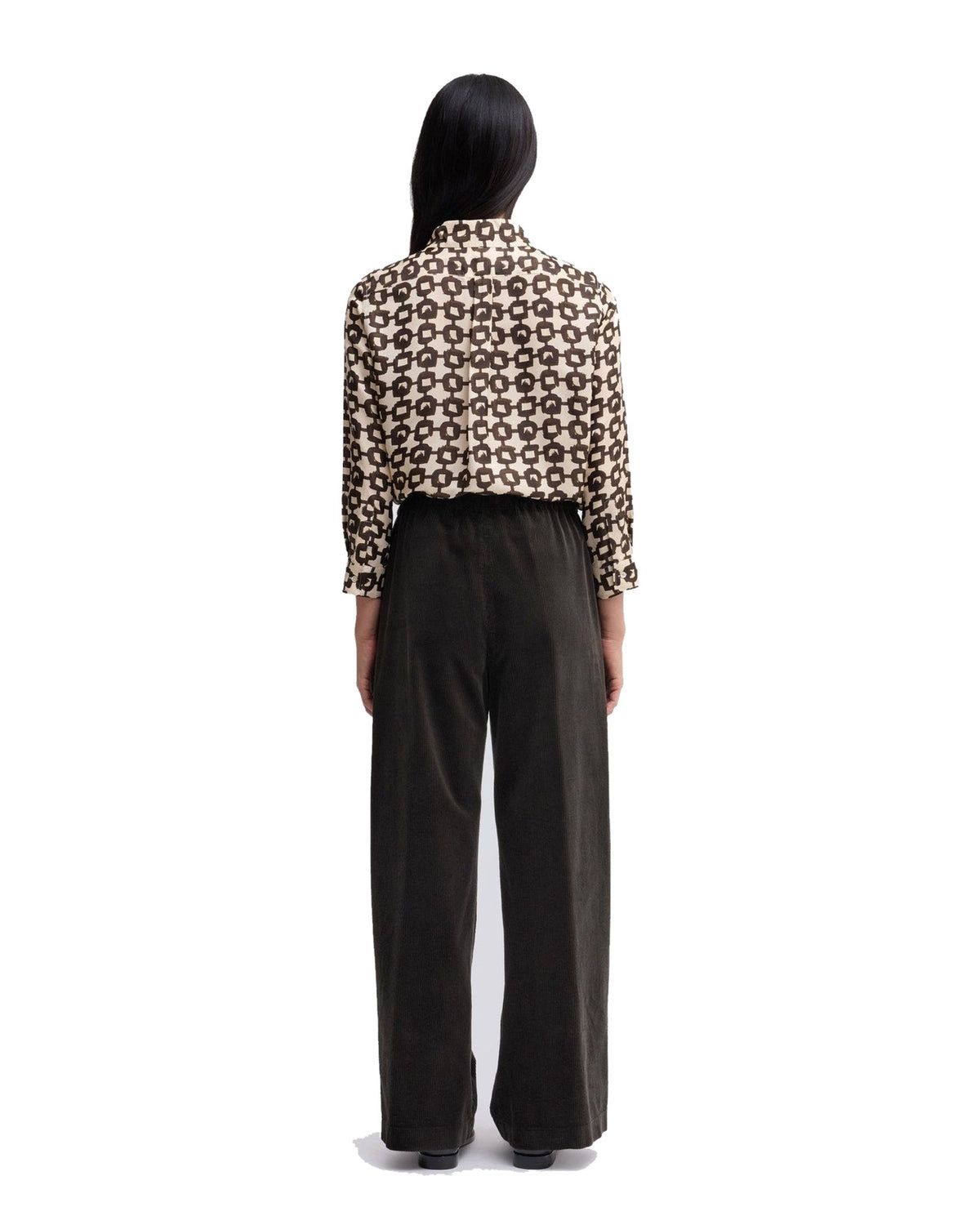 Aspesi pantaloni ampi in velluto a coste con elastico, colore marrone, immagine 3 di 4