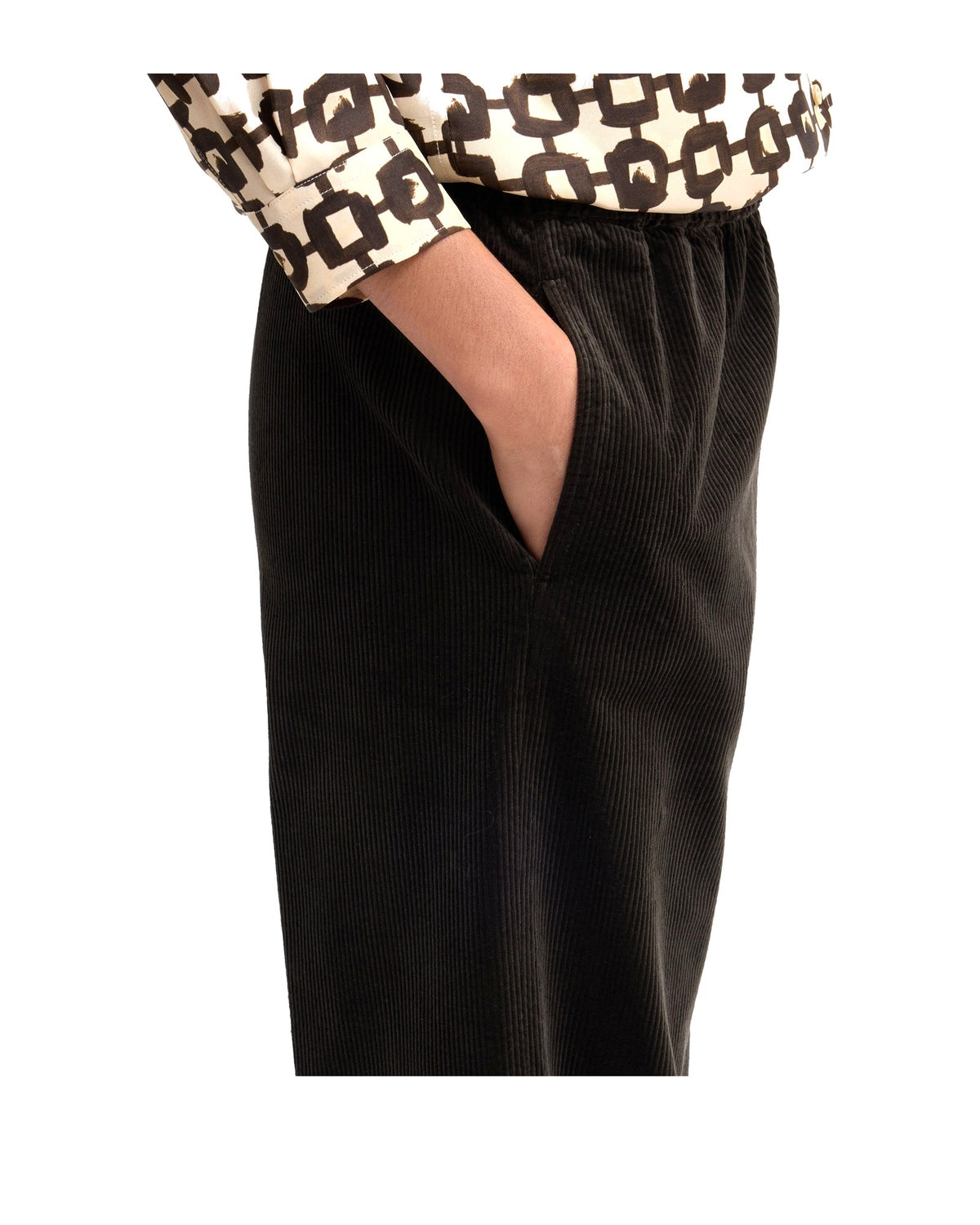 Aspesi pantaloni ampi in velluto a coste con elastico, colore marrone, immagine 4 di 4