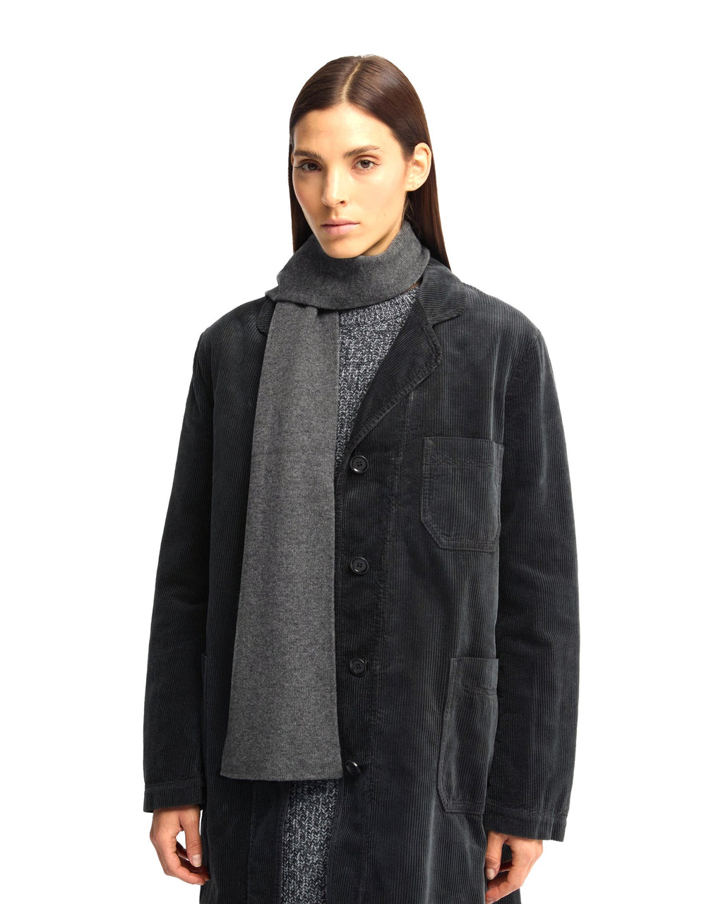 Aspesi sciarpa in lana, yak e cashmere, colore grigio, immagine 2 di 4