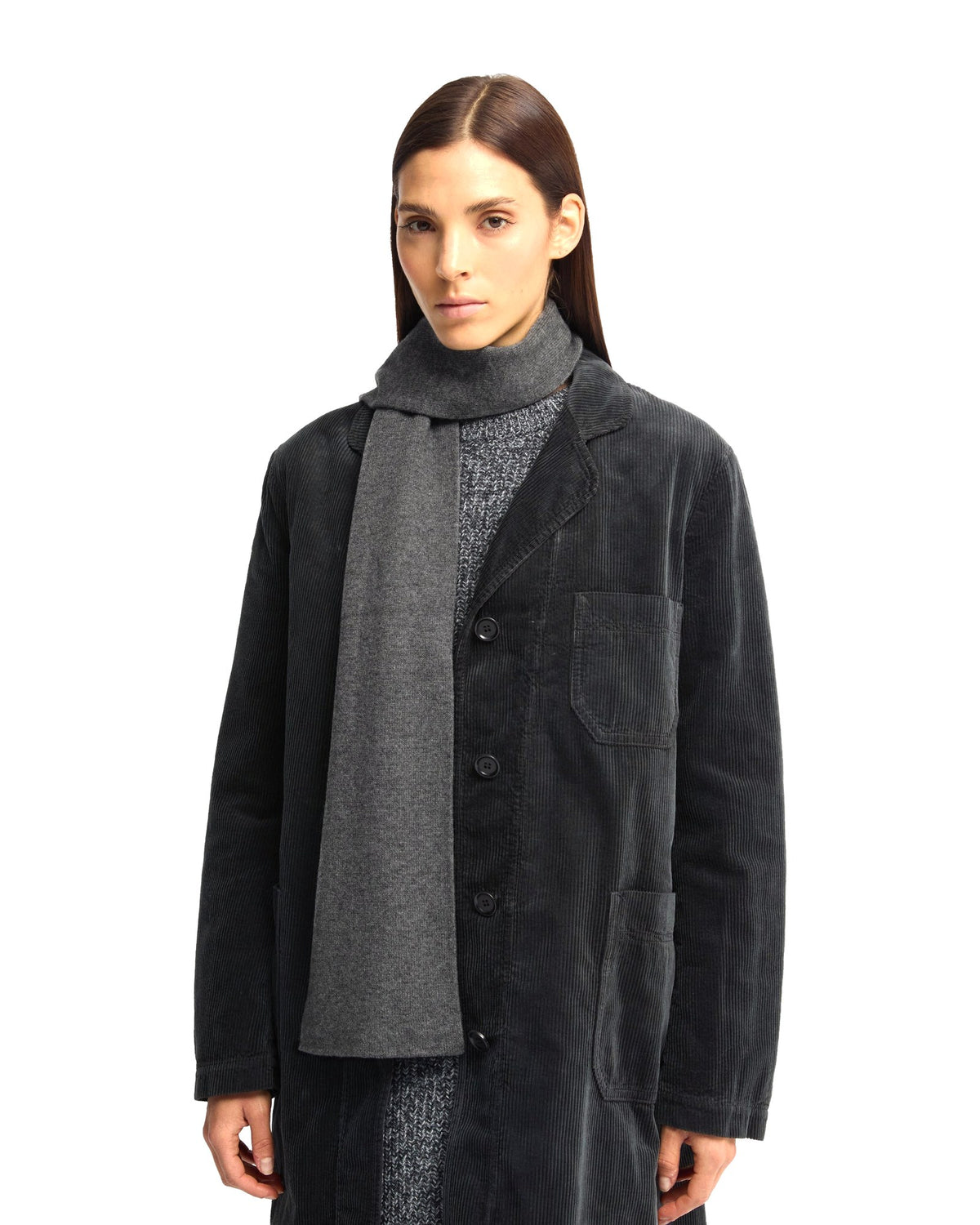 Aspesi sciarpa in lana, yak e cashmere, colore grigio, immagine 2 di 4