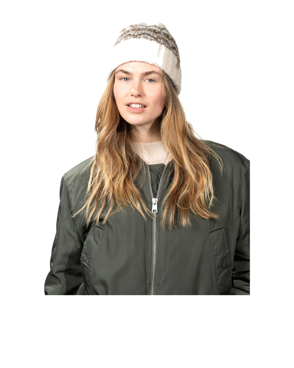 Barts Eimhir Beanie, berretto in maglia jacquard, colore crema e marrone, vista principale