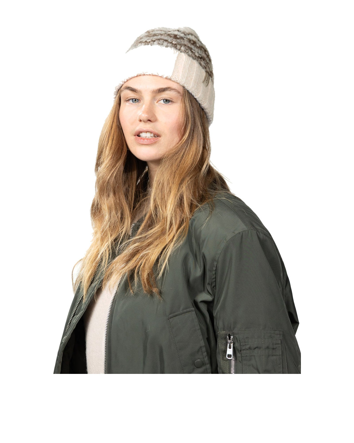 Barts Eimhir Beanie, berretto in maglia jacquard, colore crema e marrone, immagine 2 di 4