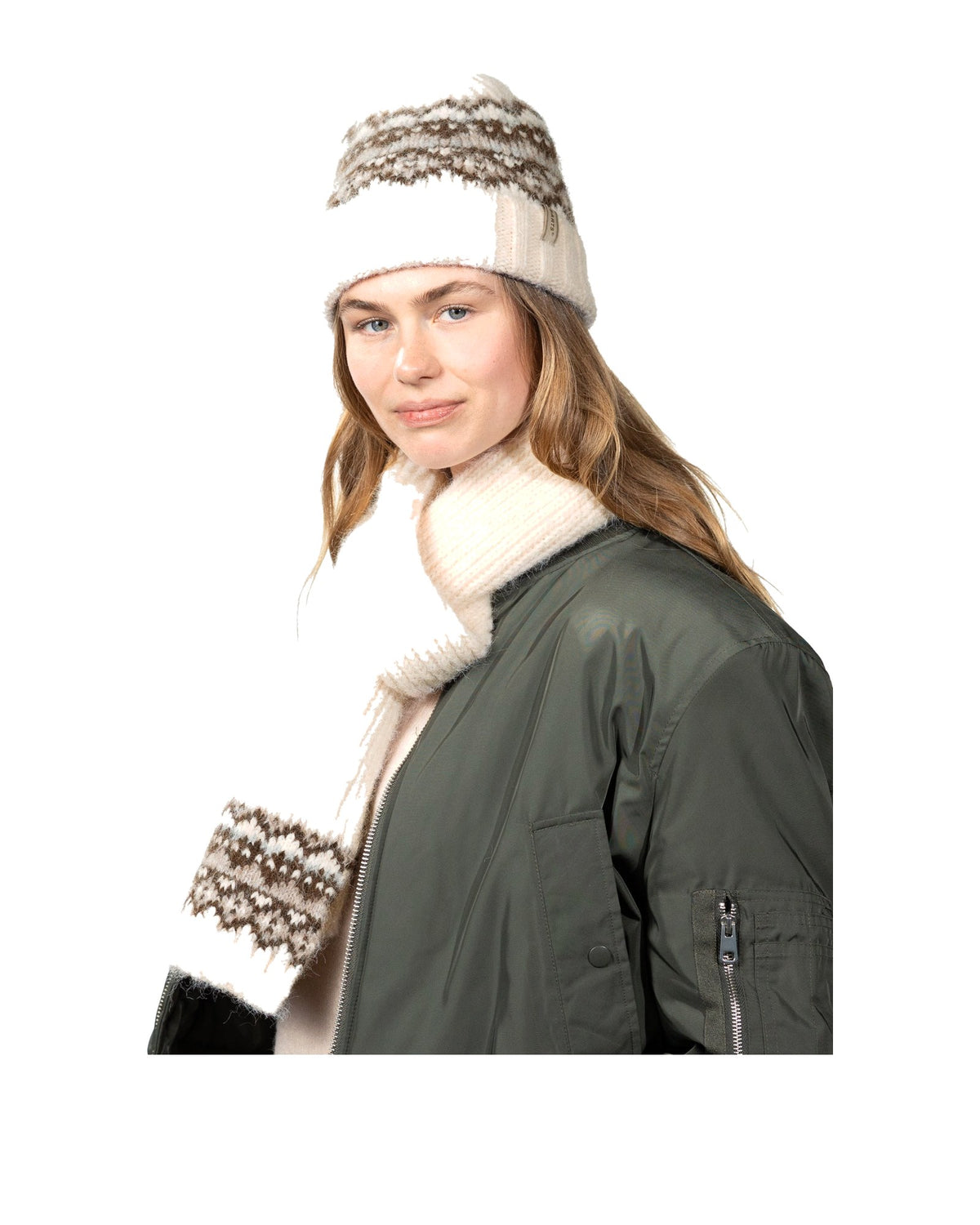 Barts Eimhir Beanie, berretto in maglia jacquard, colore crema e marrone, immagine 3 di 4