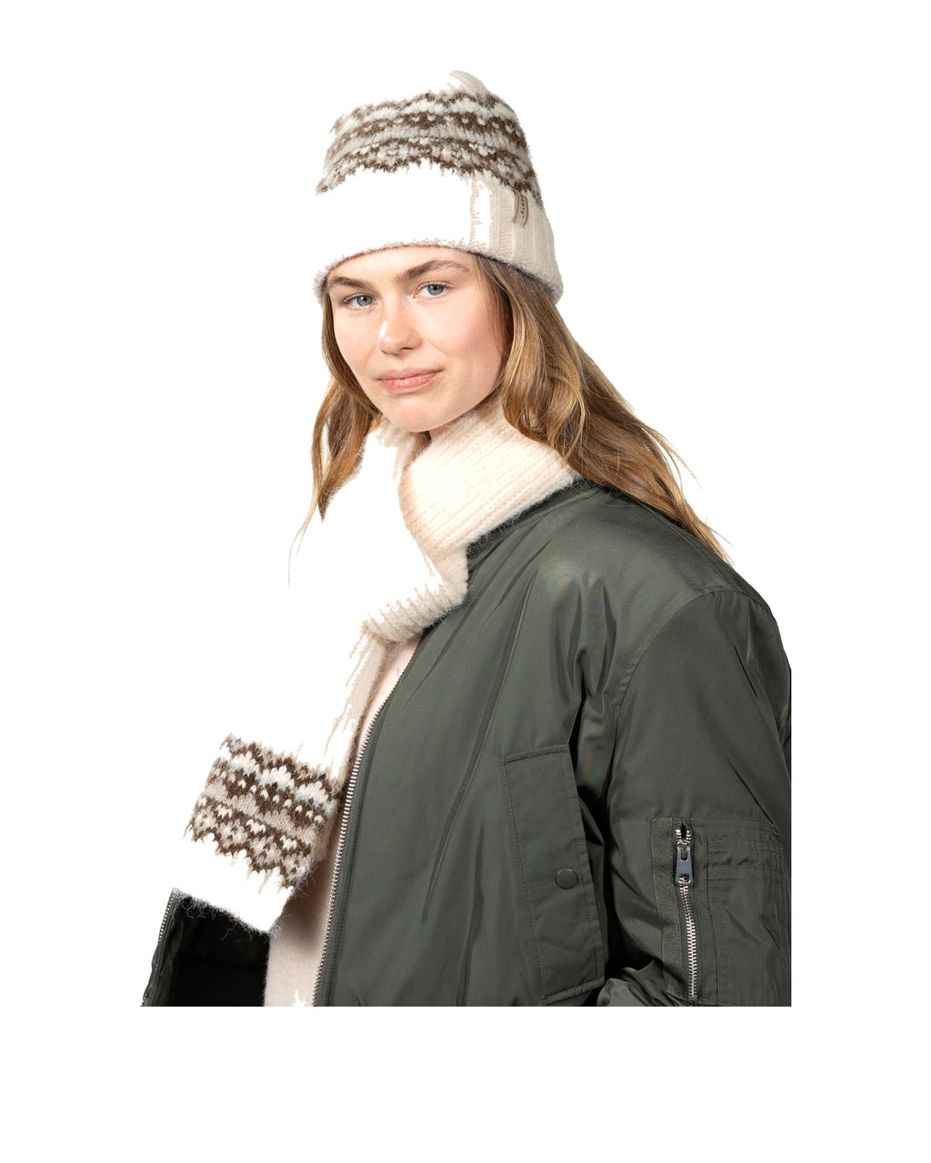 Barts Eimhir Beanie, berretto in maglia jacquard, colore crema e marrone, immagine 4 di 4