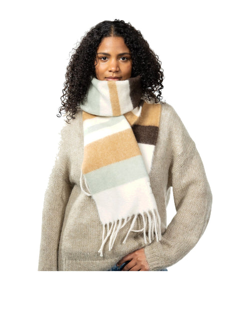 Barts Eluzabeth Scarf, sciarpa a righe con frange, marrone e crema, immagine 2 di 3