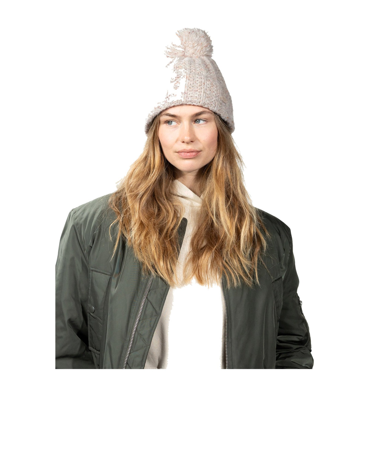 Barts Pasque Beanie, berretto con pompon, colore crema, immagine 3 di 4