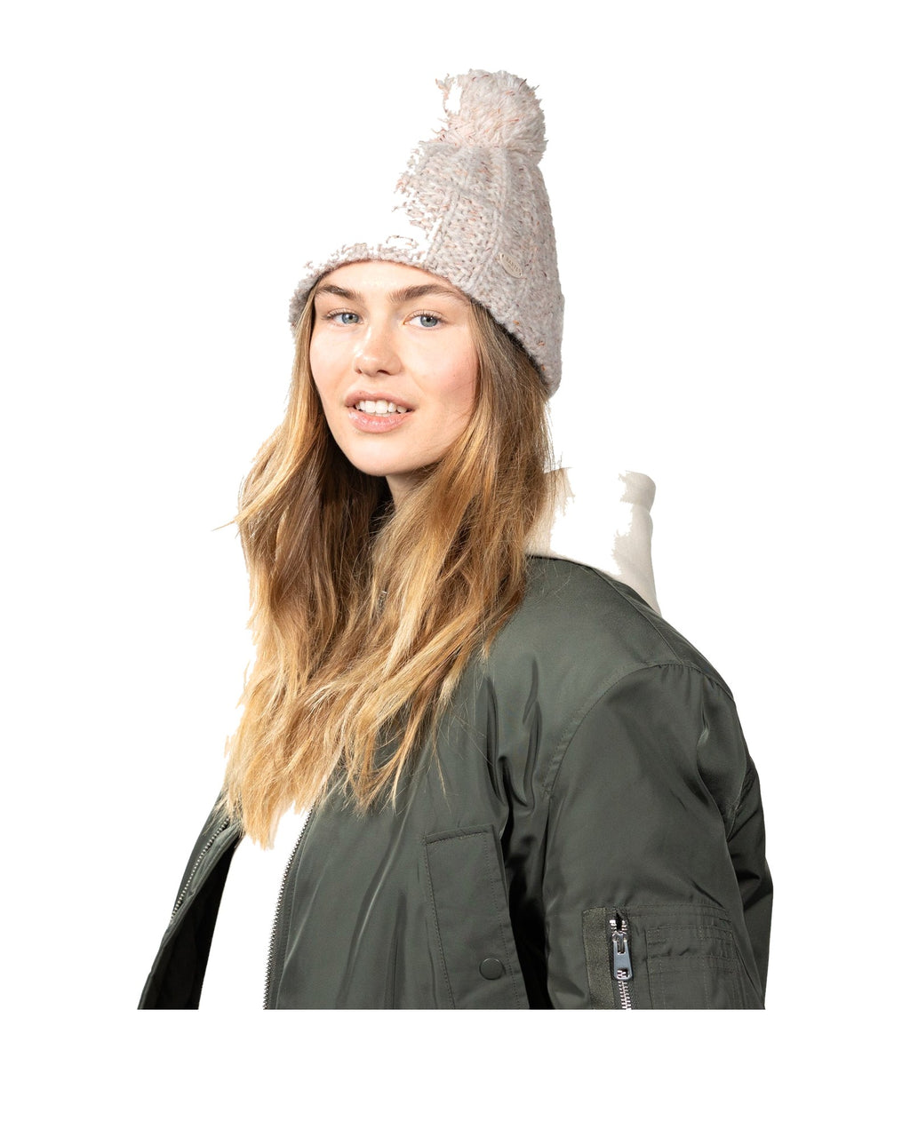 Barts Pasque Beanie, berretto con pompon, colore crema, immagine 4 di 4