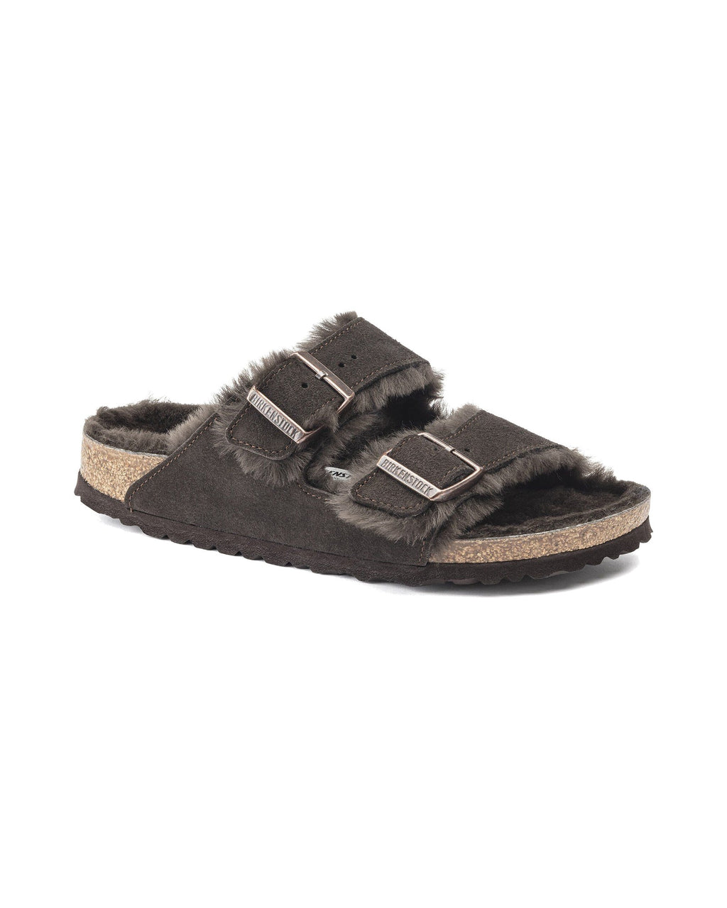 Ciabatta foderata Birkenstock Arizona Shearling in pelle scamosciata, colore Moka, vista principale
