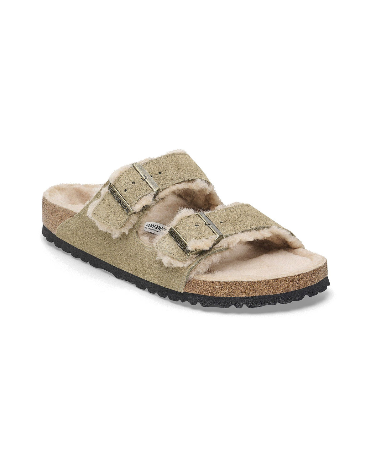 Ciabatta foderata Birkenstock Arizona Shearling in pelle scamosciata, colore Tortora, vista principale