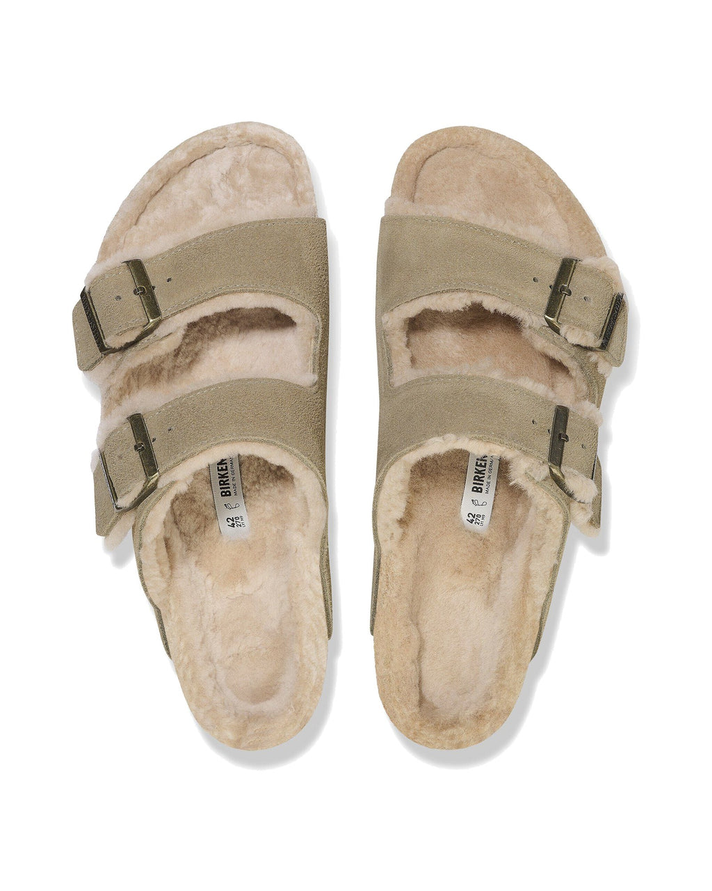 Ciabatta foderata Birkenstock Arizona Shearling in pelle scamosciata, colore Tortora, vista dall'alto
