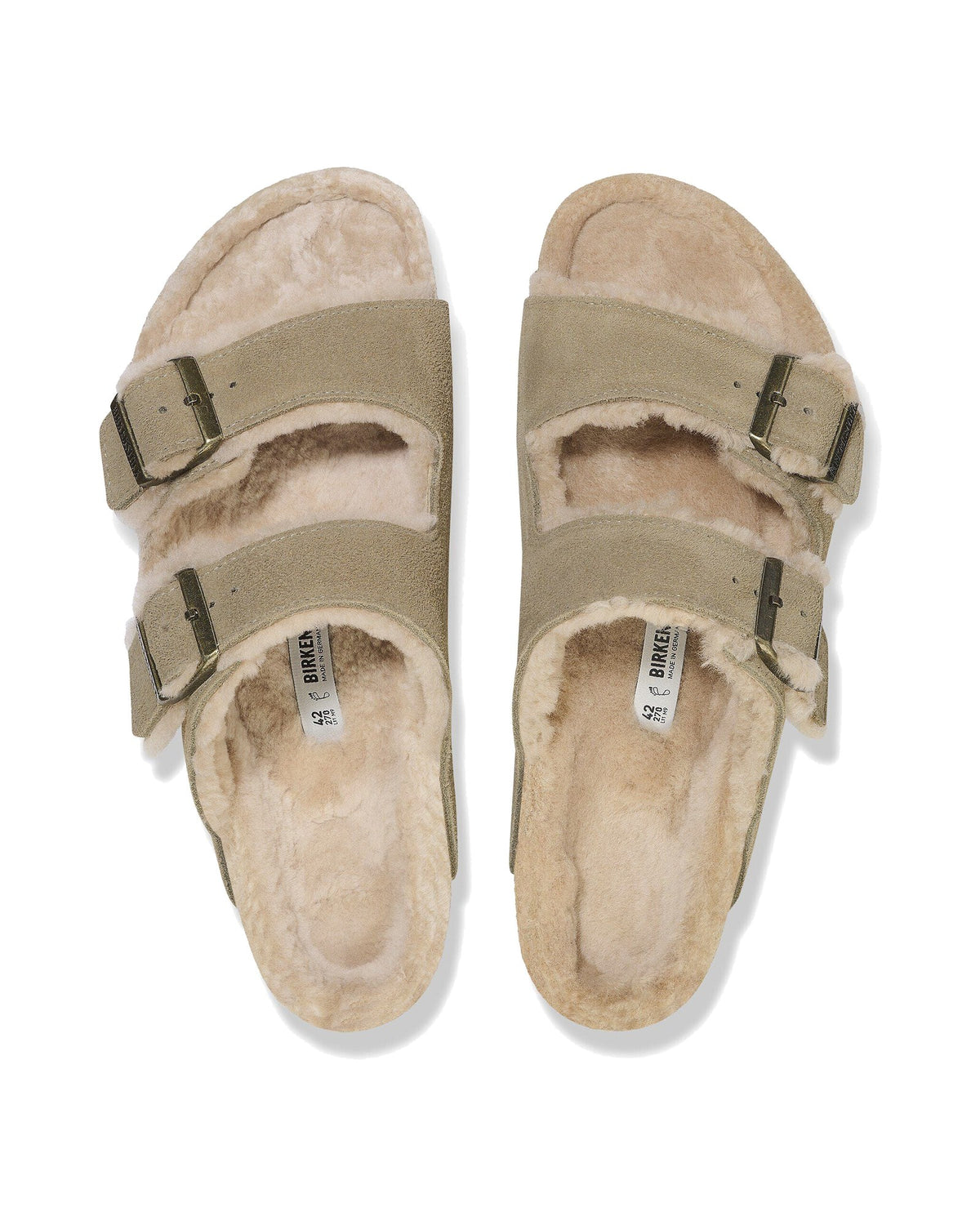 Ciabatta foderata Birkenstock Arizona Shearling in pelle scamosciata, colore Tortora, vista dall'alto