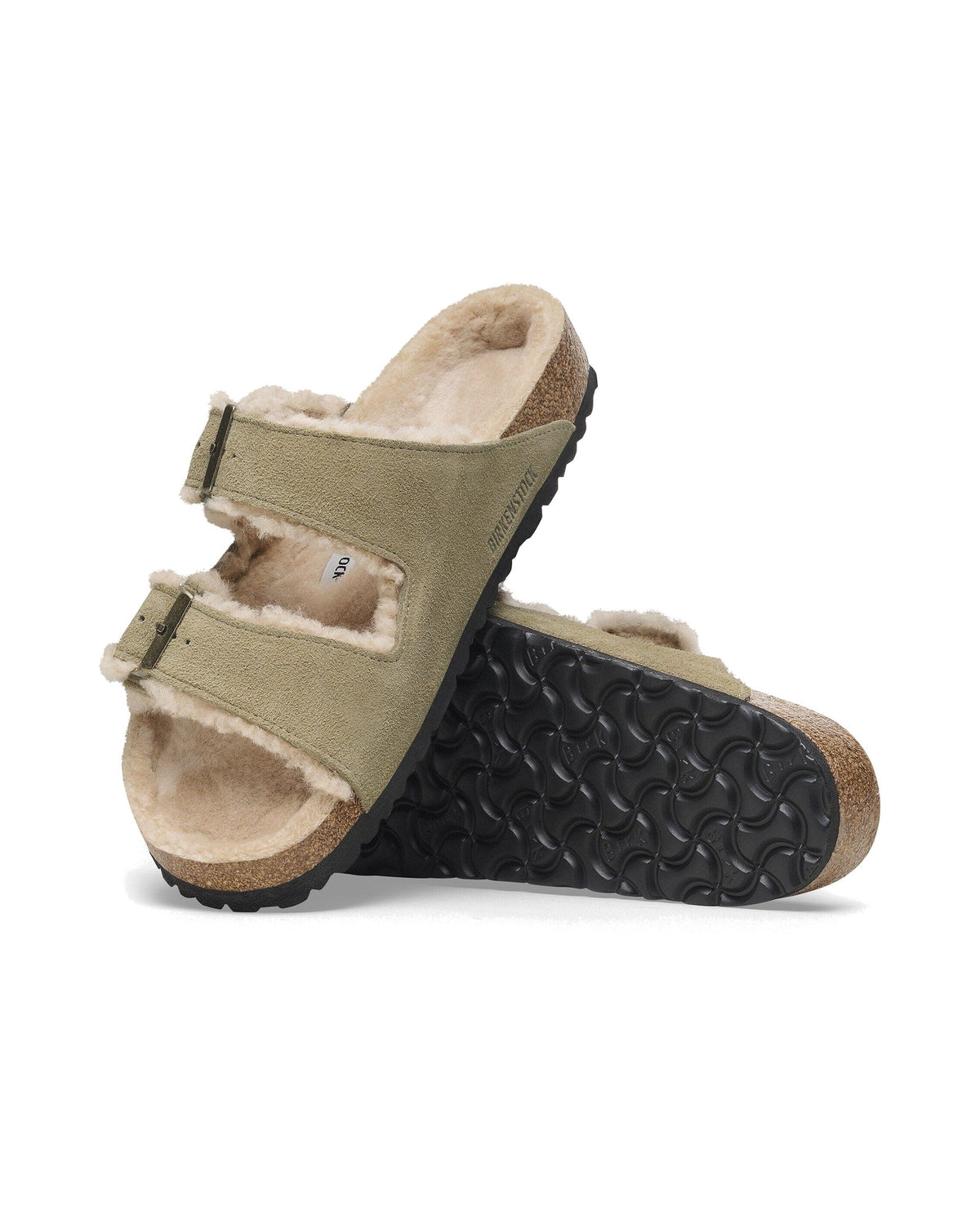 Ciabatta foderata Birkenstock Arizona Shearling in pelle scamosciata, colore Tortora, suola