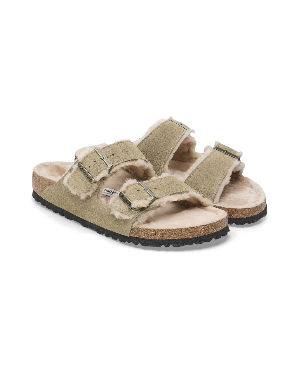 Ciabatta foderata Birkenstock Arizona Shearling in pelle scamosciata, colore Tortora, coppia