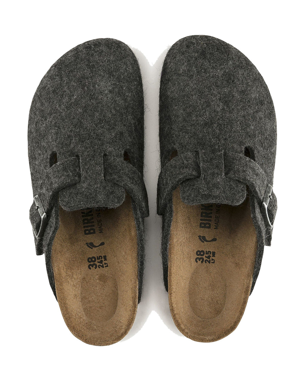Zoccolo in feltro di lana Birkenstock Boston Wool, colore Antracite, vista dall'alto