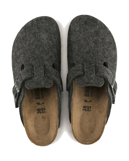 Zoccolo in feltro di lana Birkenstock Boston Wool, colore Antracite, vista dall'alto