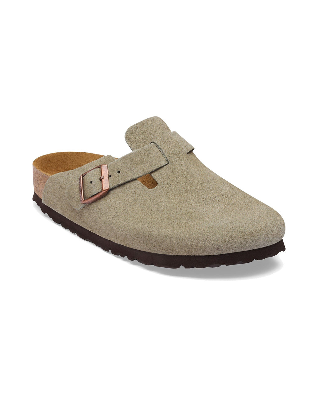 Zoccolo Birkenstock Boston Soft Footbed in pelle scamosciata, colore Tortora, vista principale