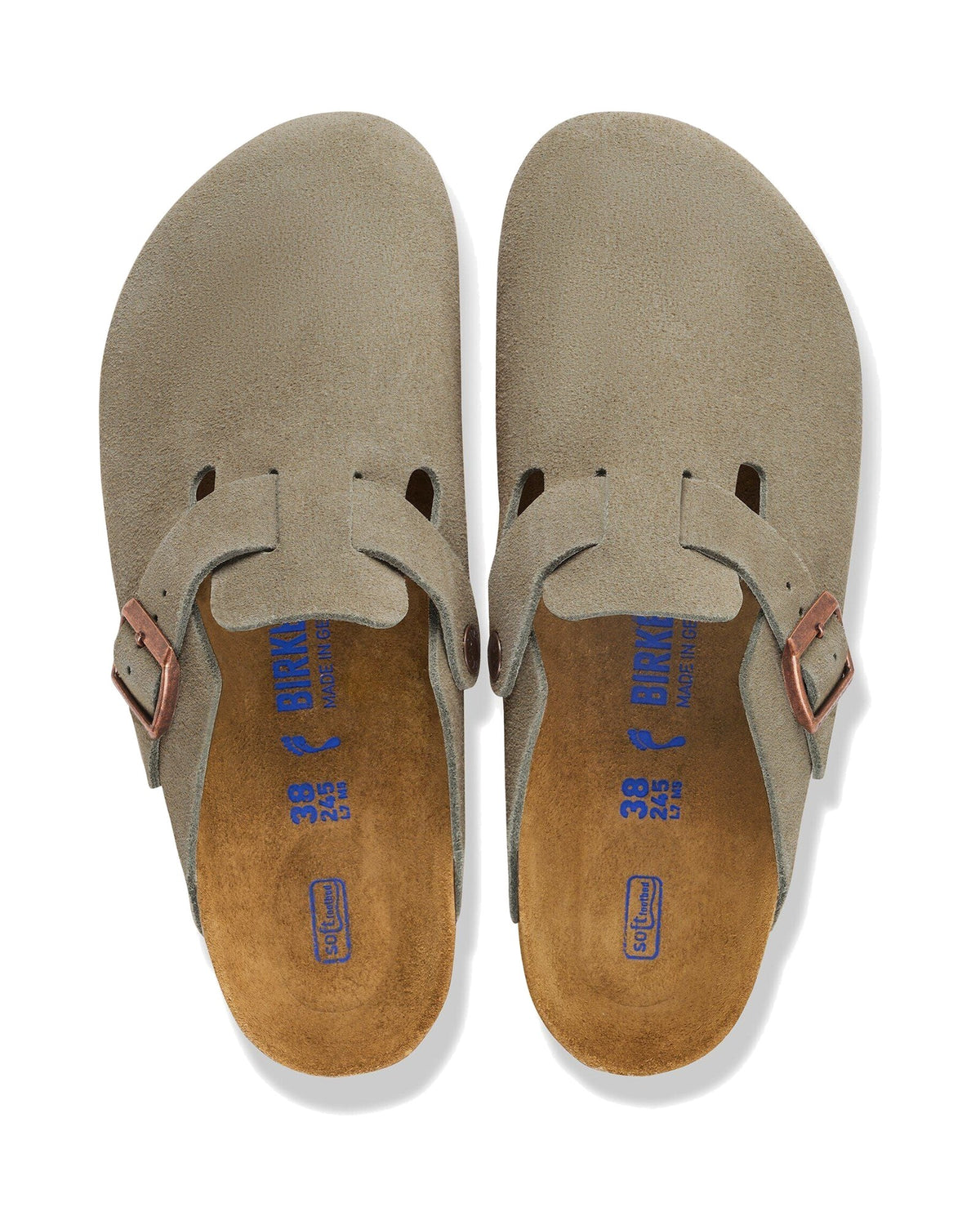 Zoccolo Birkenstock Boston Soft Footbed in pelle scamosciata, colore Tortora, vista dall'alto