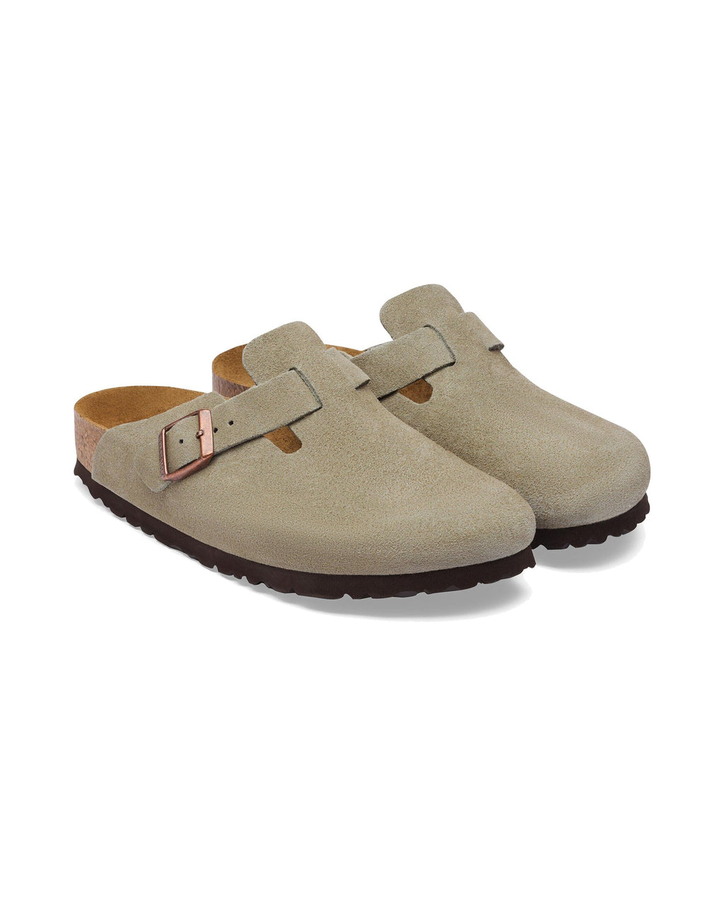 Zoccolo Birkenstock Boston Soft Footbed in pelle scamosciata, colore Tortora, coppia
