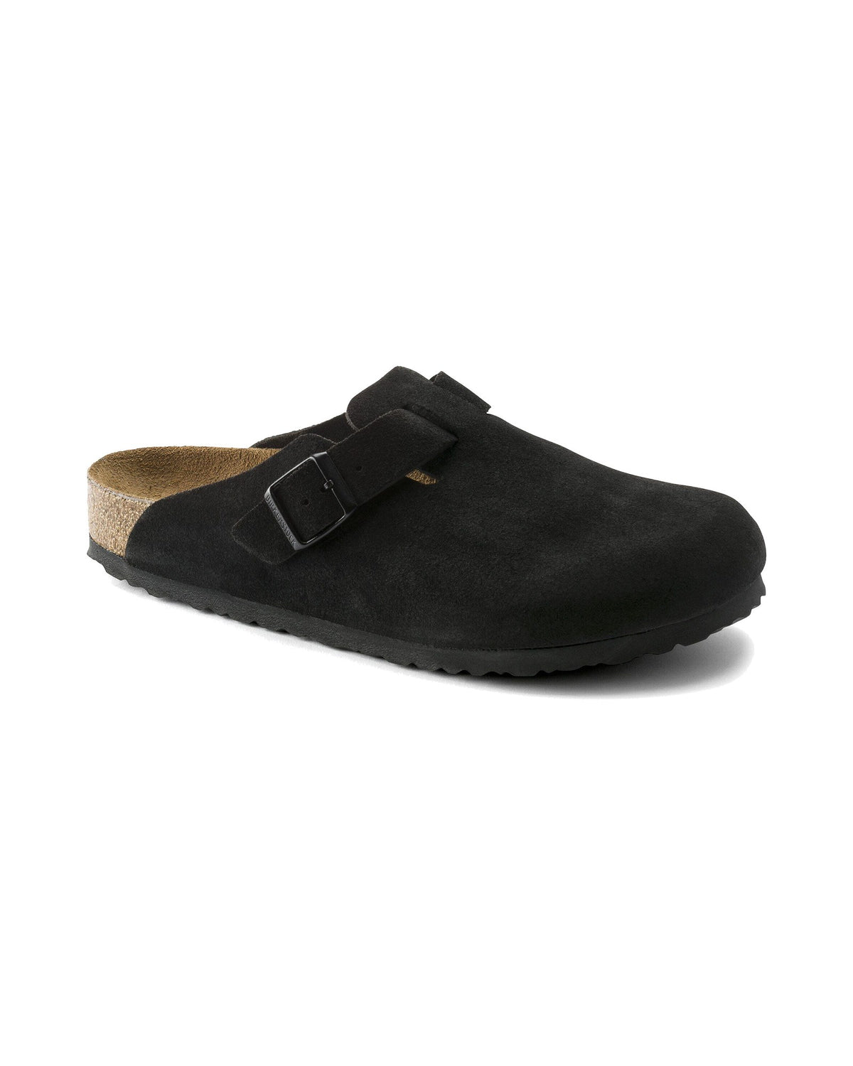 Zoccolo Birkenstock Boston Soft Footbed in pelle scamosciata, colore Nero, vista principale