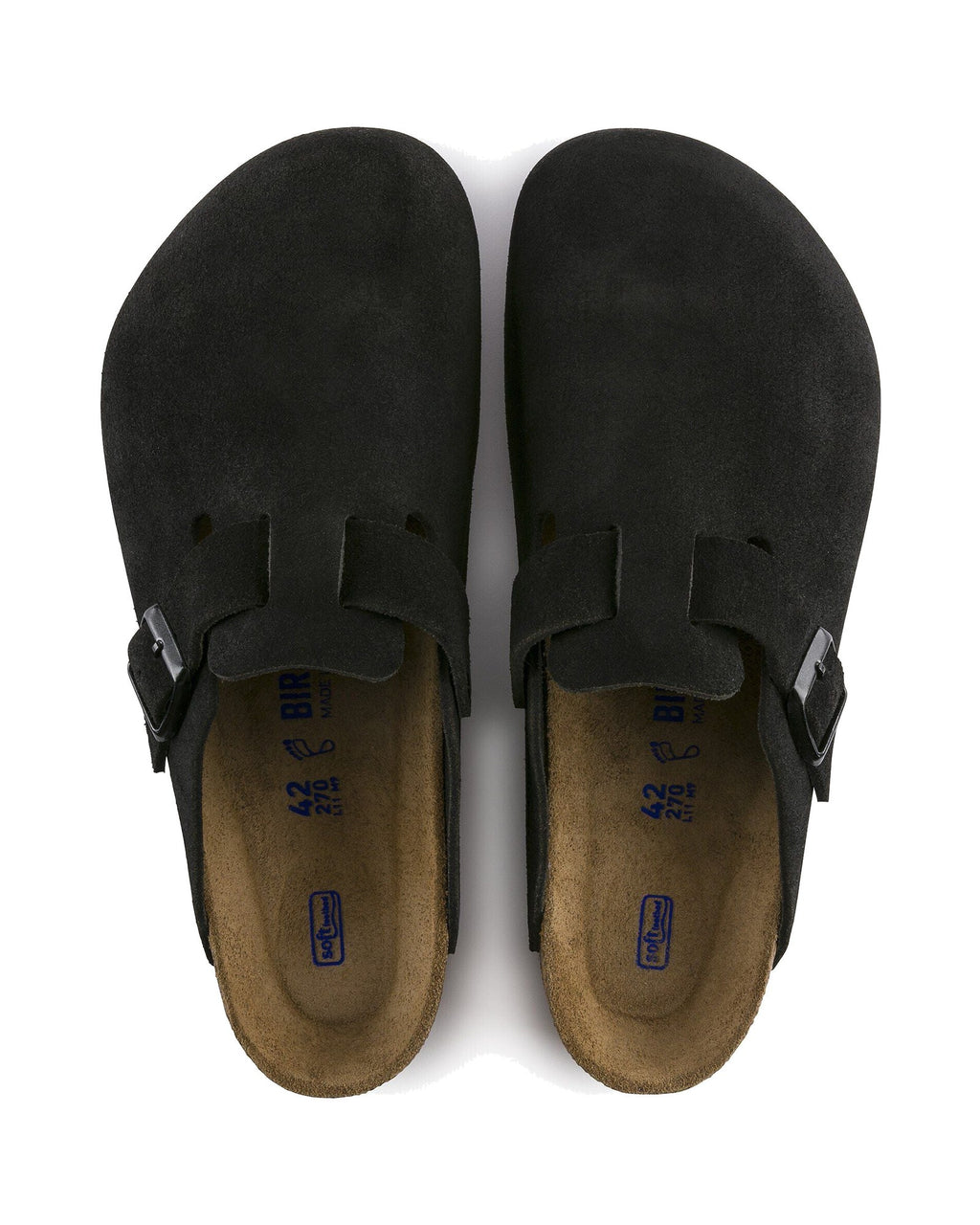 Zoccolo Birkenstock Boston Soft Footbed in pelle scamosciata, colore Nero, vista dall'alto