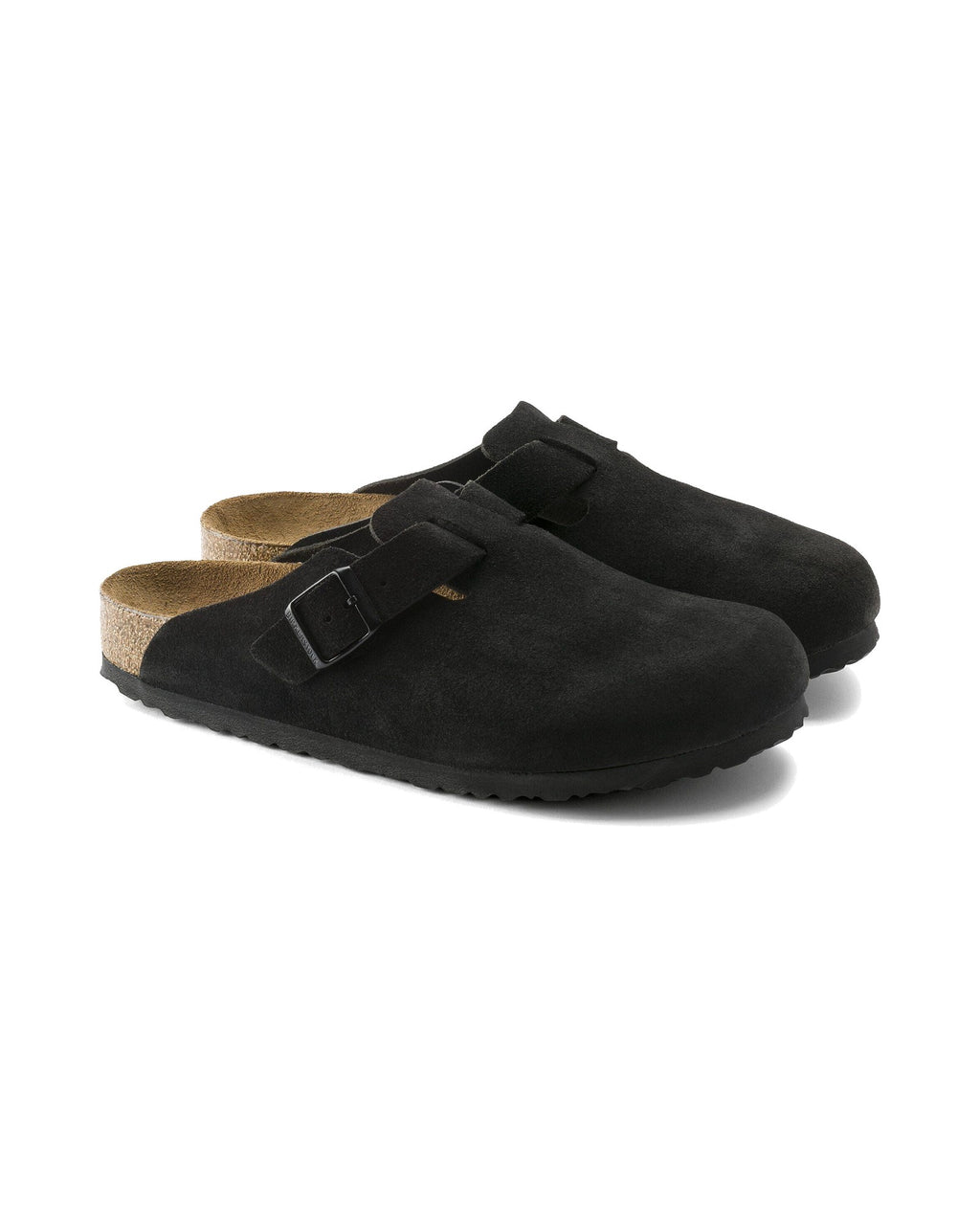 Zoccolo Birkenstock Boston Soft Footbed in pelle scamosciata, colore Nero, coppia