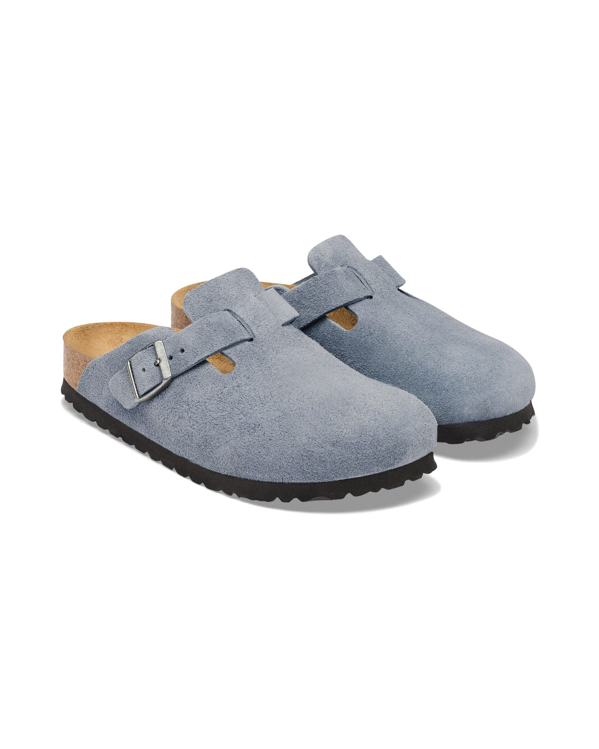 Zoccolo Birkenstock Boston Suede in pelle scamosciata, colore Stone Blue, coppia