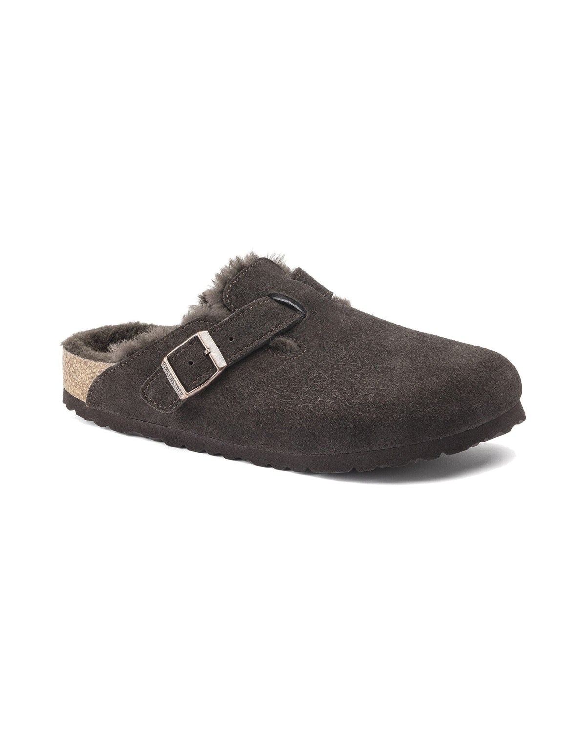 Zoccolo foderato Birkenstock Boston Shearling in pelle scamosciata, colore Mocca, vista principale