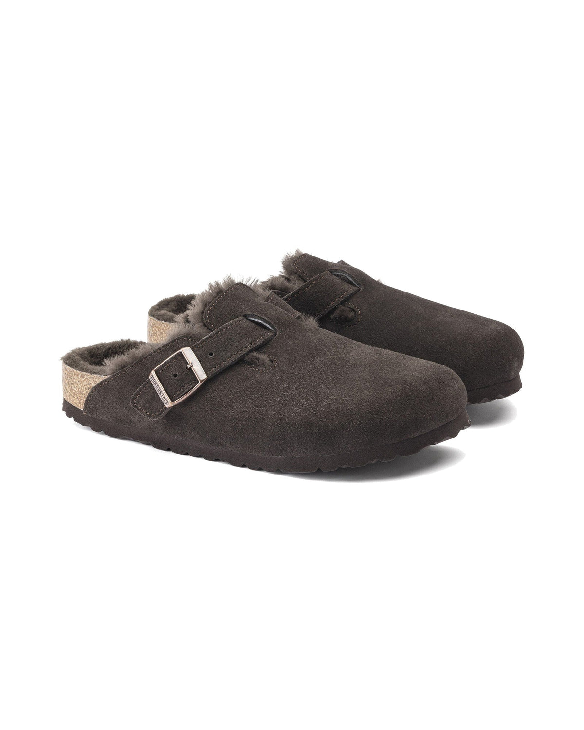 Zoccolo foderato Birkenstock Boston Shearling in pelle scamosciata, colore Mocca, coppia