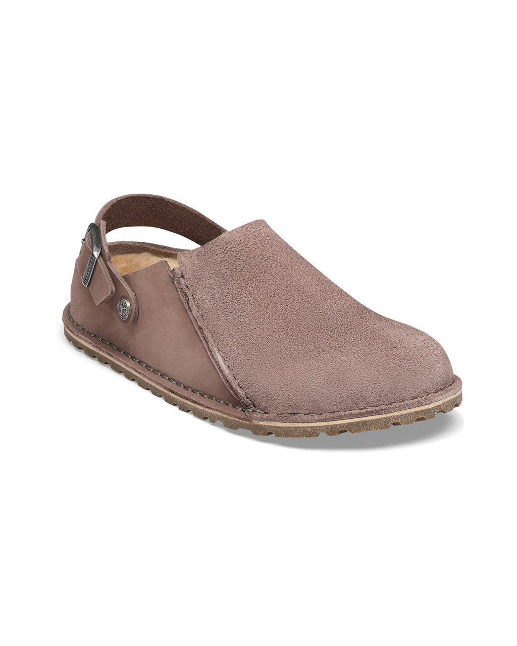 Pantofola in scamosciato e nabuk Birkenstock Lutry Premium Shearling, colore Faded Purple, vista principale