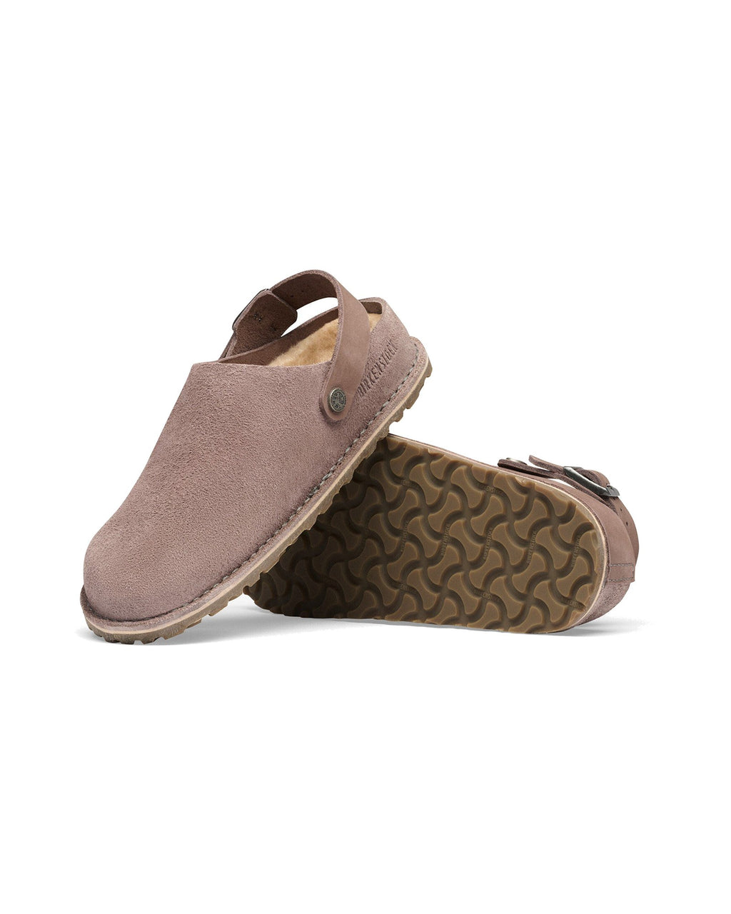Pantofola in scamosciato e nabuk Birkenstock Lutry Premium Shearling, colore Faded Purple, suola