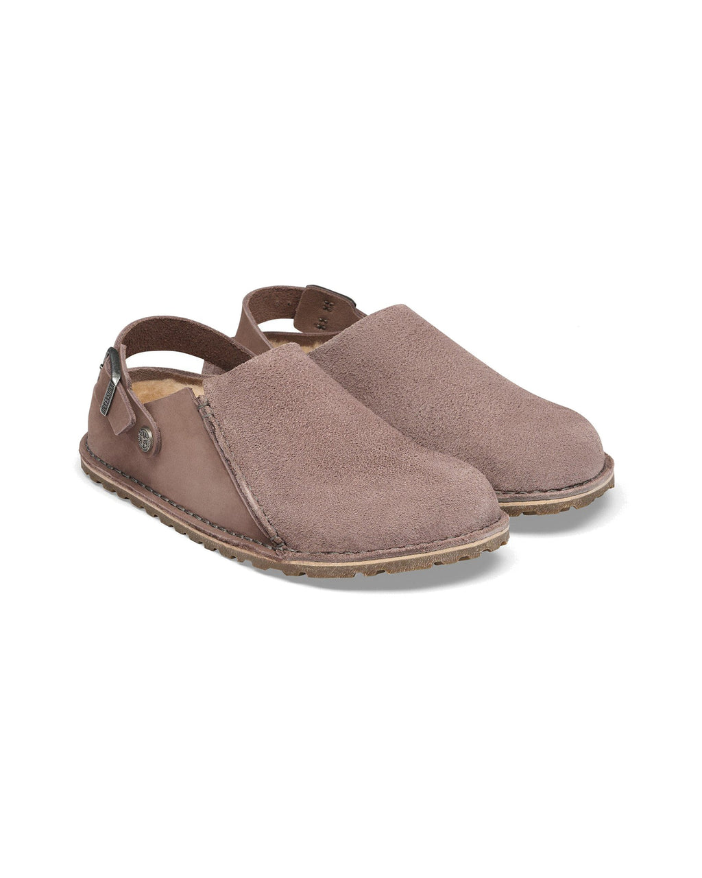 Pantofola in scamosciato e nabuk Birkenstock Lutry Premium Shearling, colore Faded Purple, coppia
