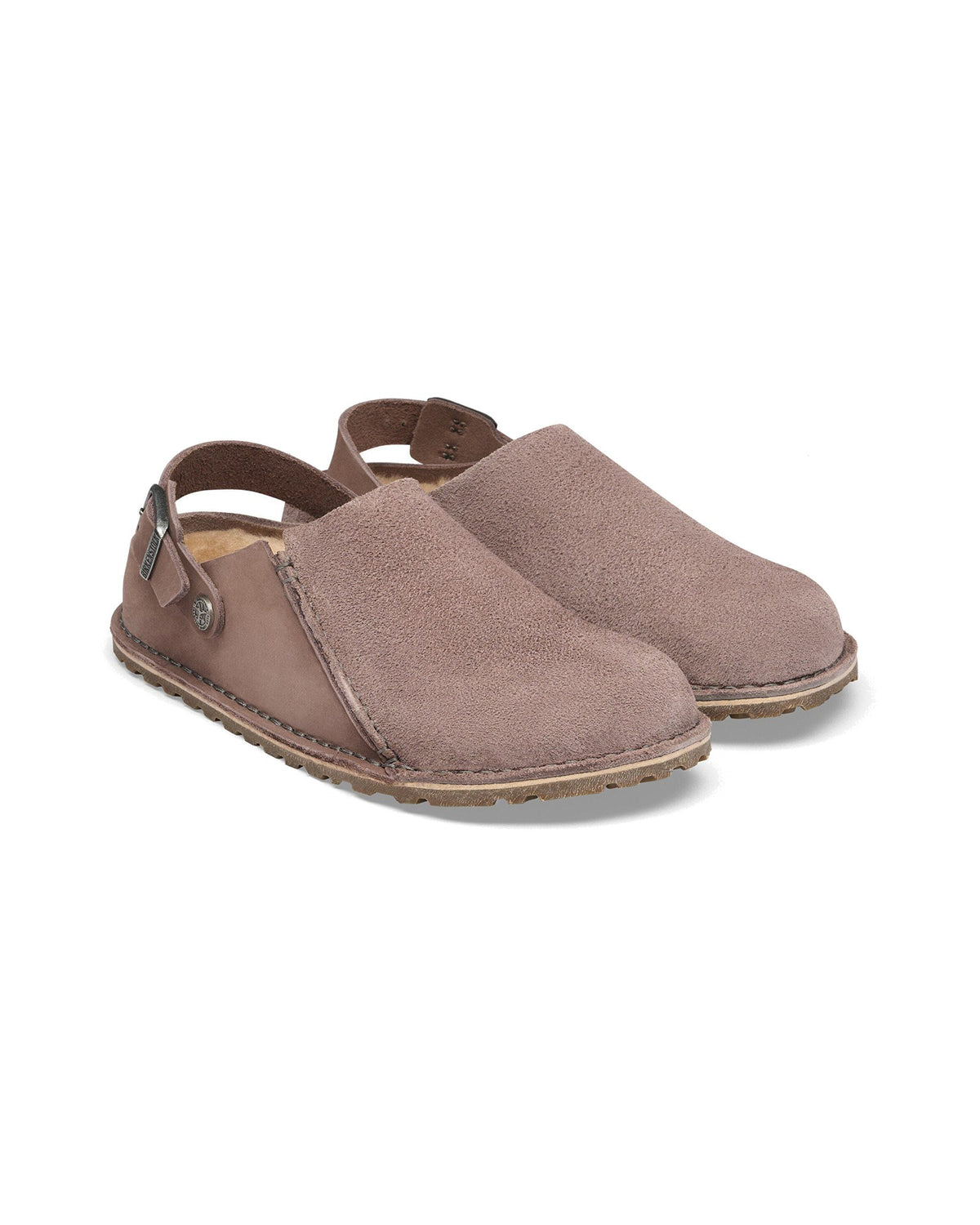 Pantofola in scamosciato e nabuk Birkenstock Lutry Premium Shearling, colore Faded Purple, coppia